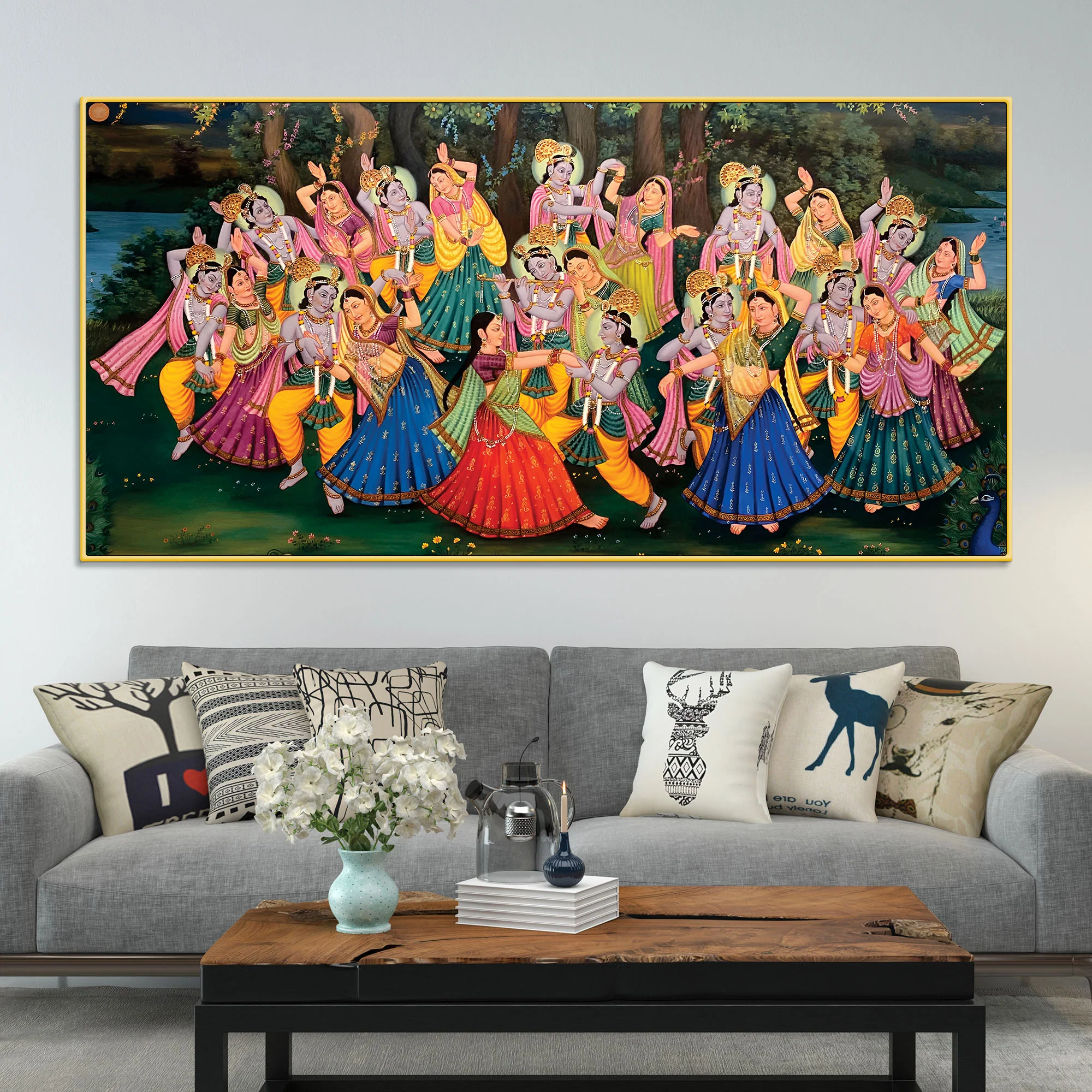 Spiritual Raas Leela Krishna Traditional Wall Painting - Image 2