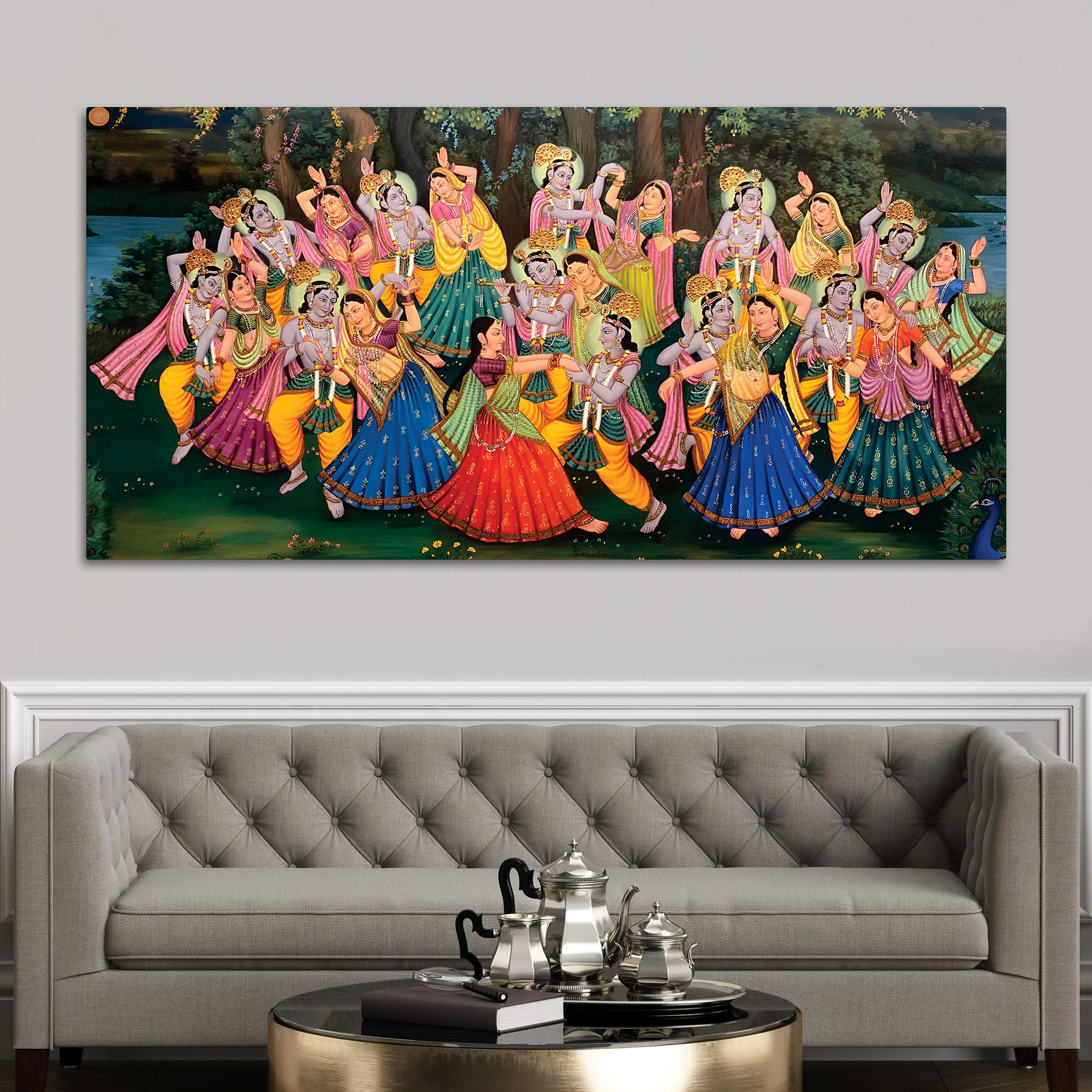 Spiritual Raas Leela Krishna Traditional Wall Painting - Image 3