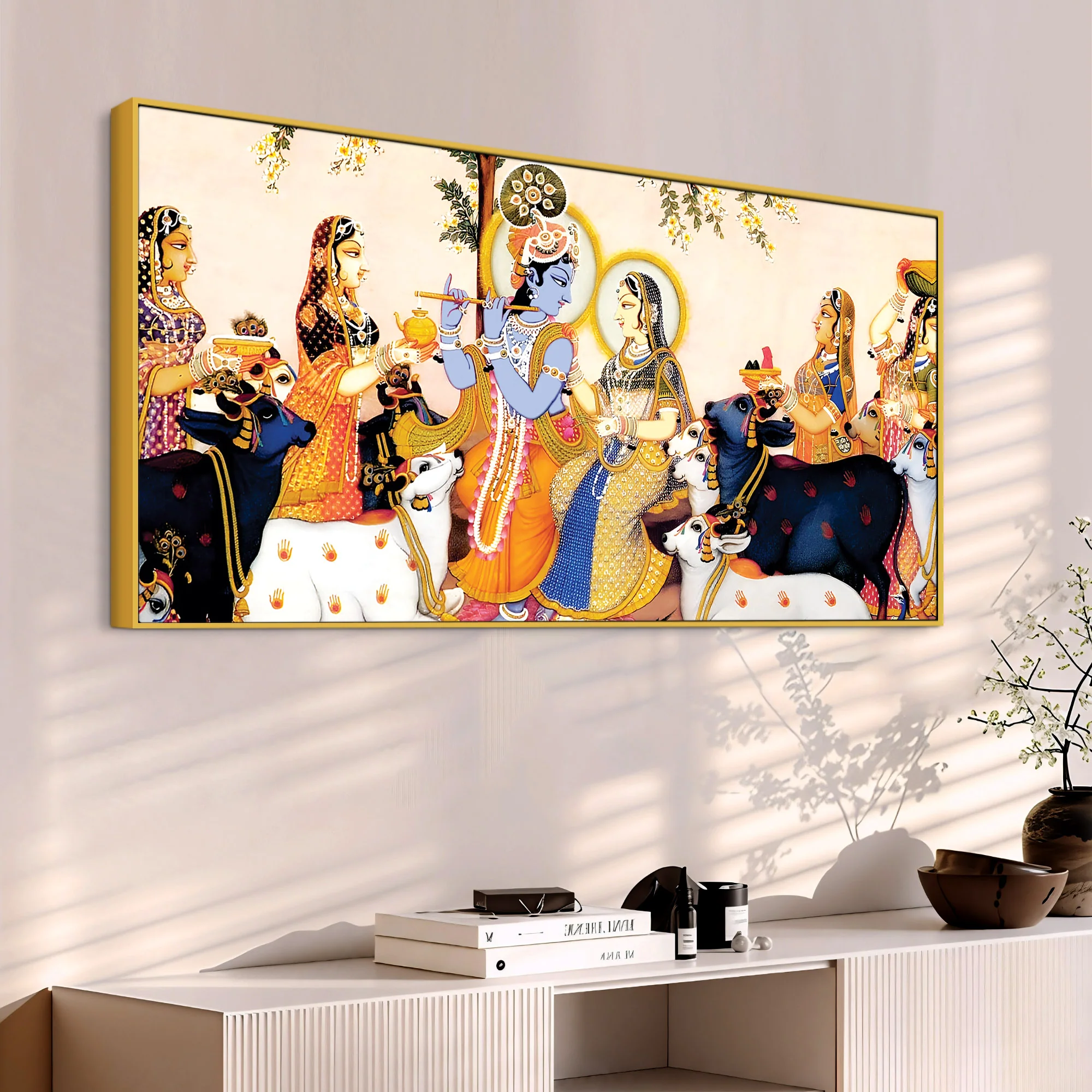 Spiritual Radha Krishna Traditional Pichwai Wall Painting - Image 4