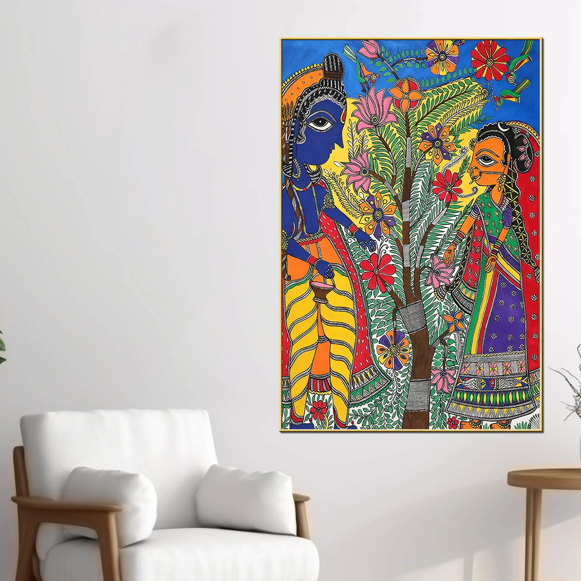 Spiritual Ram Sita Madhubani Canvas Wall Painting for Home Décor