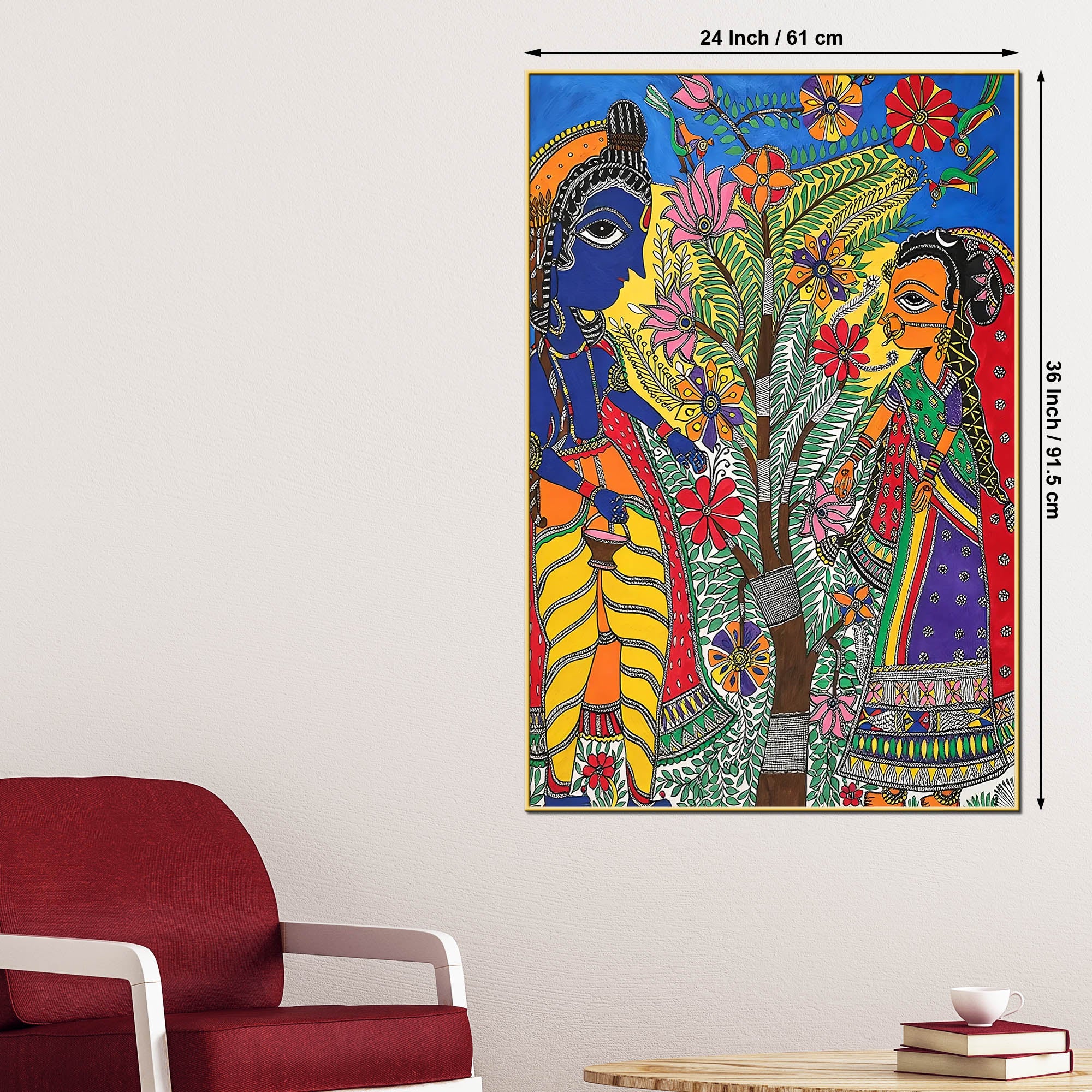 Spiritual Ram Sita Madhubani Canvas Wall Painting for Home Décor - Image 5