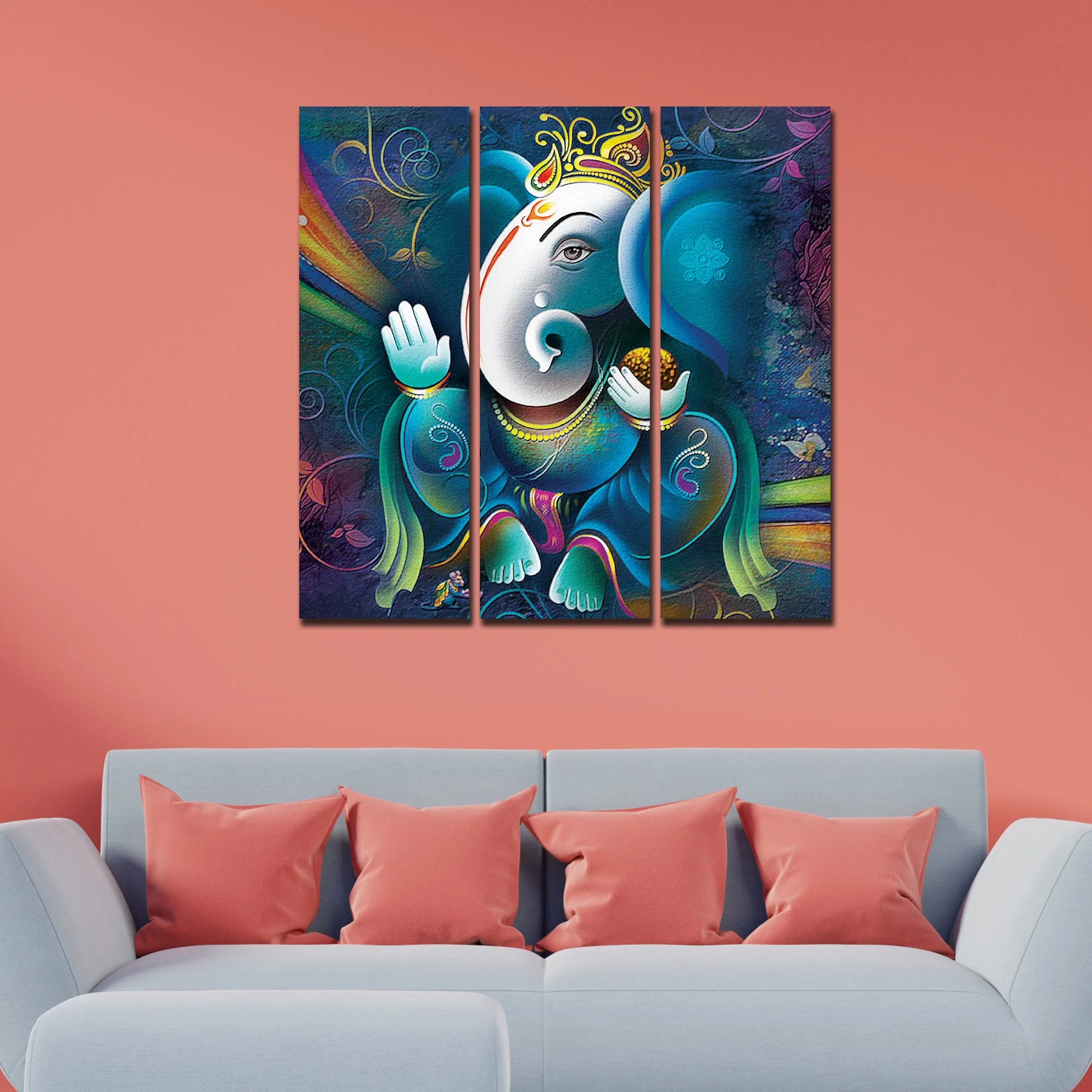 Spiritual Shri Ganesha Canvas Wall Painting of 3 Pieces - Image 3