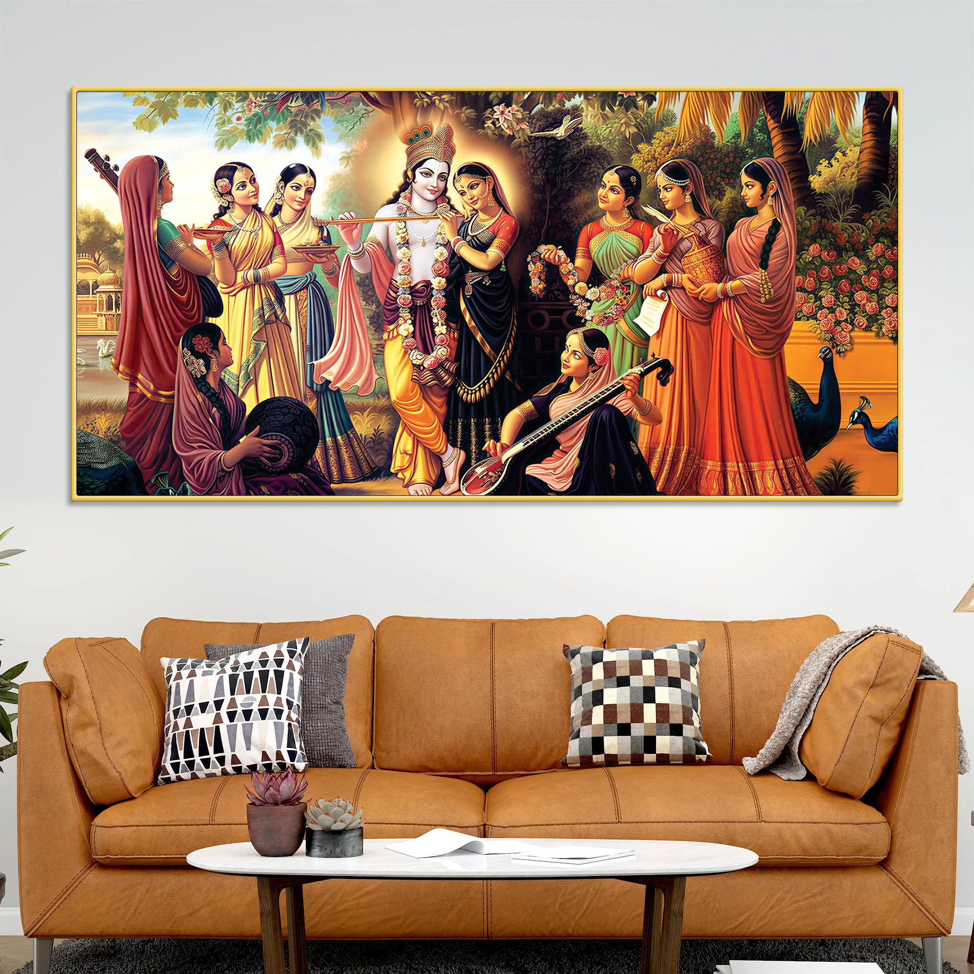 Spiritual Shri Krishna Raas Leela Canvas Wall Painting - Image 2
