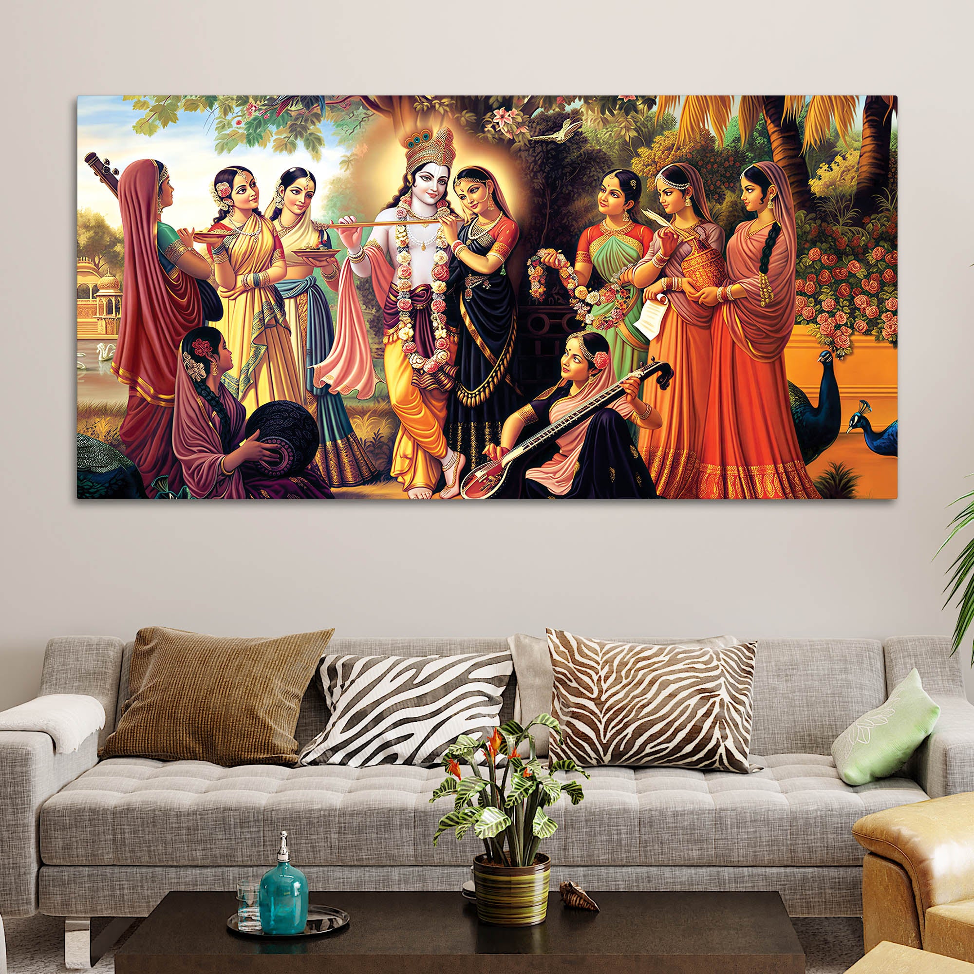 Spiritual Shri Krishna Raas Leela Canvas Wall Painting - Image 3