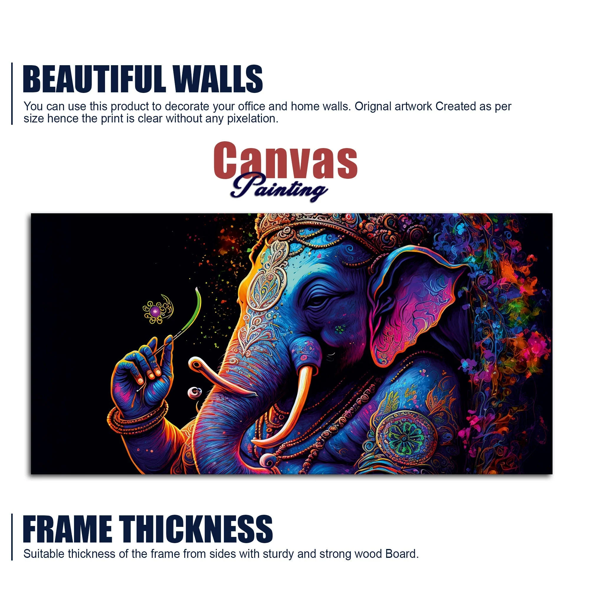 Spiritual Statue of Lord Ganesha Canvas Wall Painting - Image 6