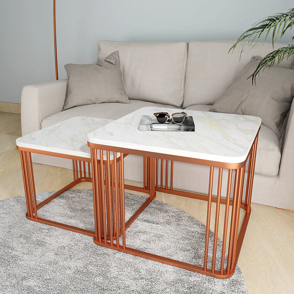 Square Copper Tethered Nesting Table Set of 2 - Image 6