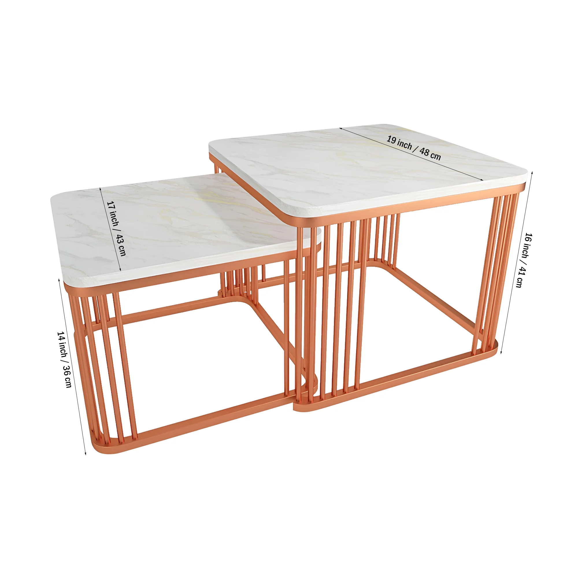 Square Copper Tethered Nesting Table Set of 2 - Image 7