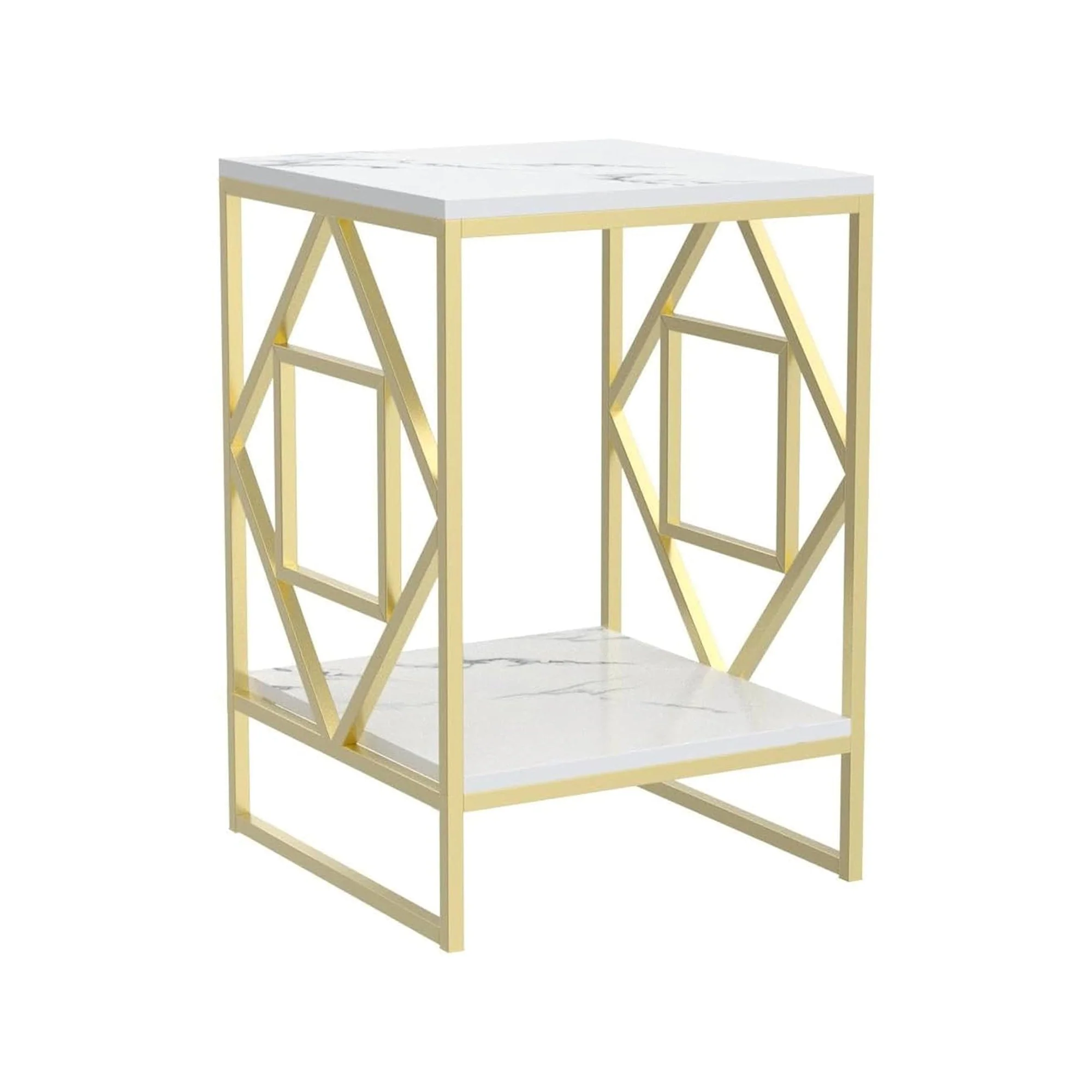 Square Geometric Rhombus Frame End Side Table with Golden Metal Finish - Image 6