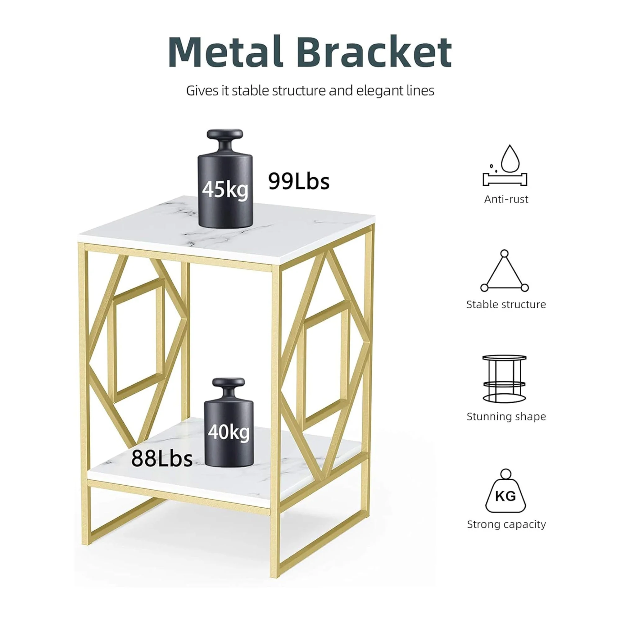 Square Geometric Rhombus Frame End Side Table with Golden Metal Finish - Image 7