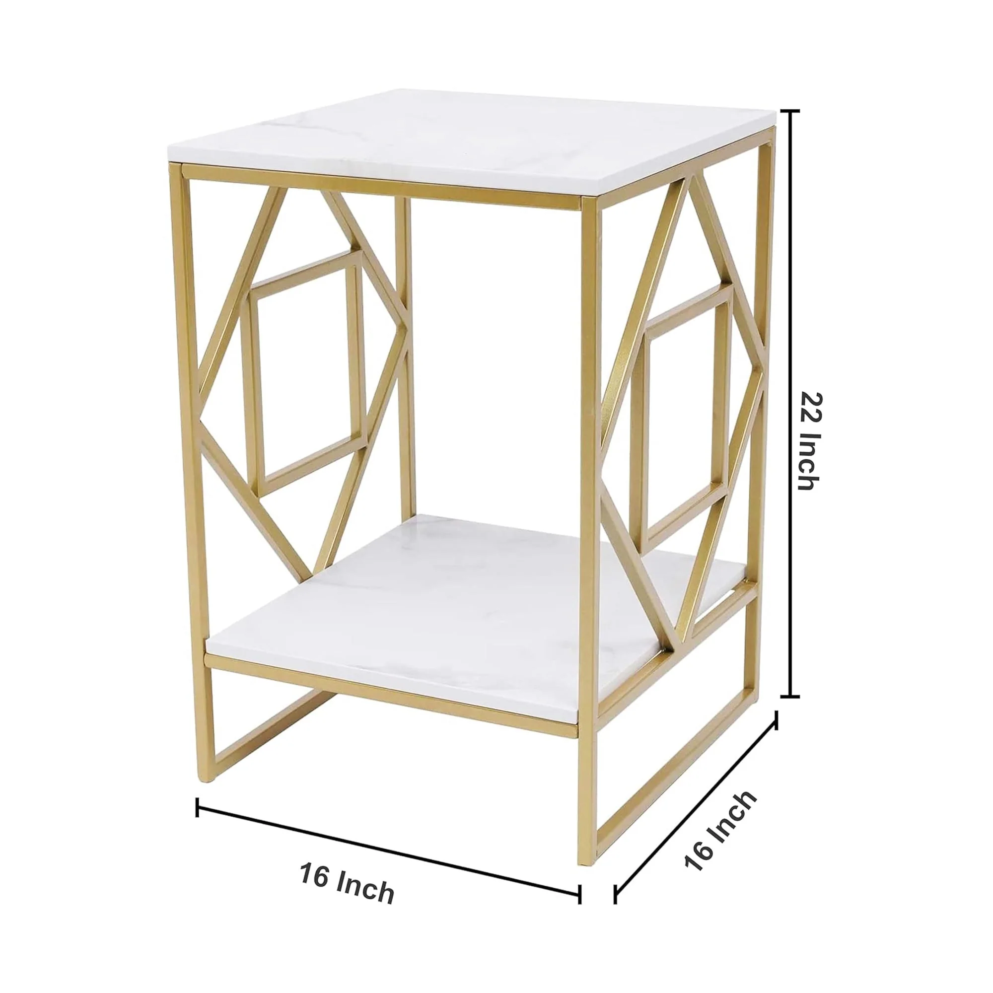 Square Geometric Rhombus Frame End Side Table with Golden Metal Finish - Image 8