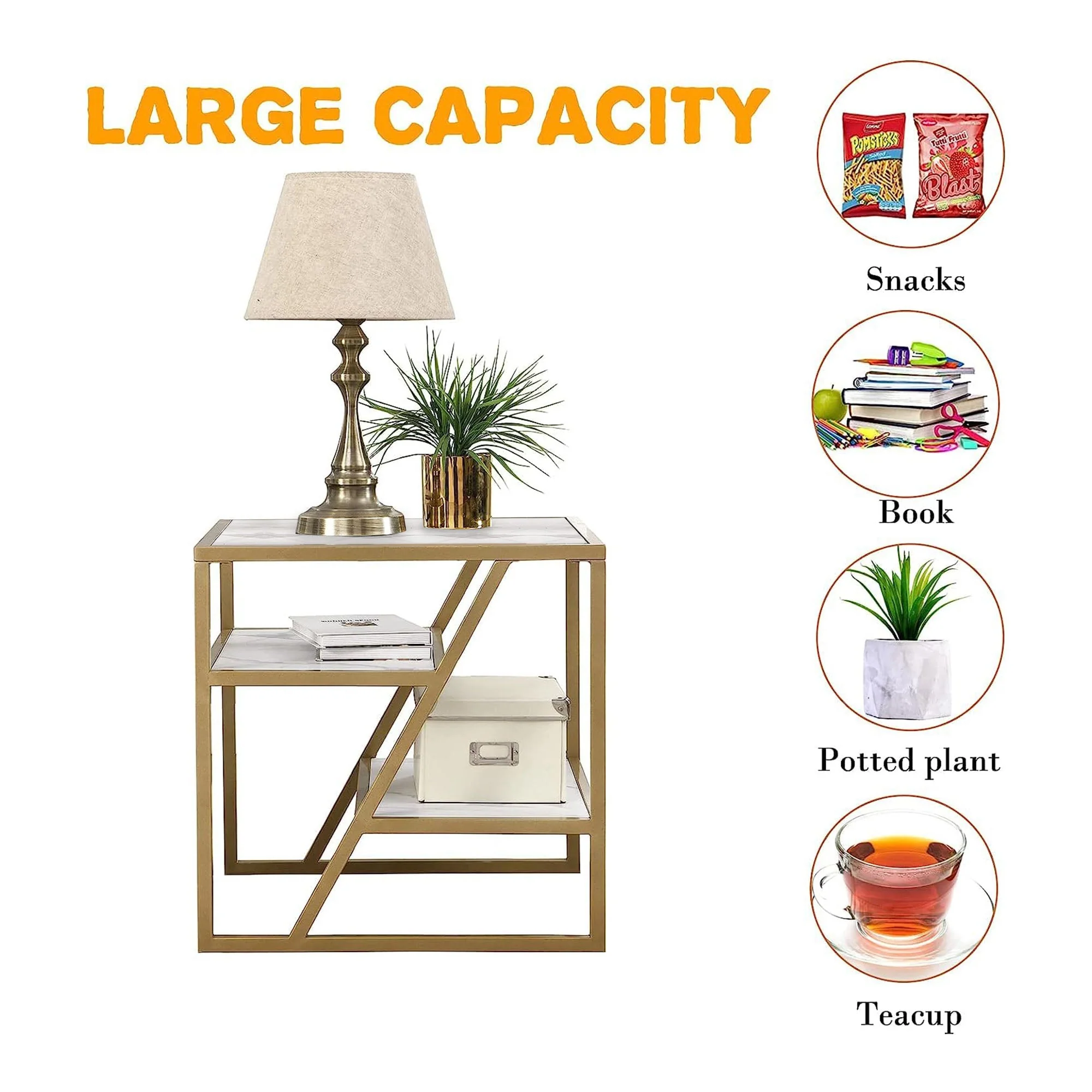Square Shape Stylish Artistic Side Table with Golden Metal Finish - Image 4