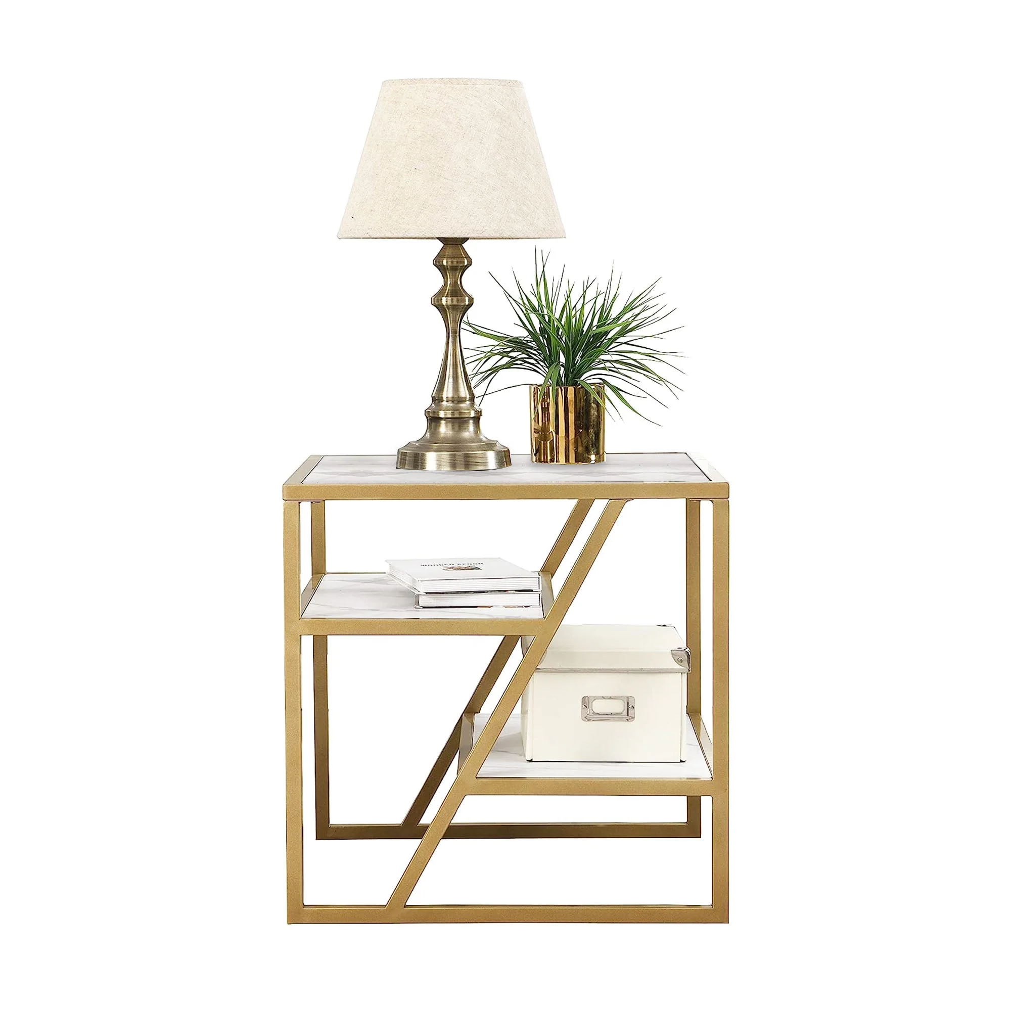 Square Shape Stylish Artistic Side Table with Golden Metal Finish - Image 5