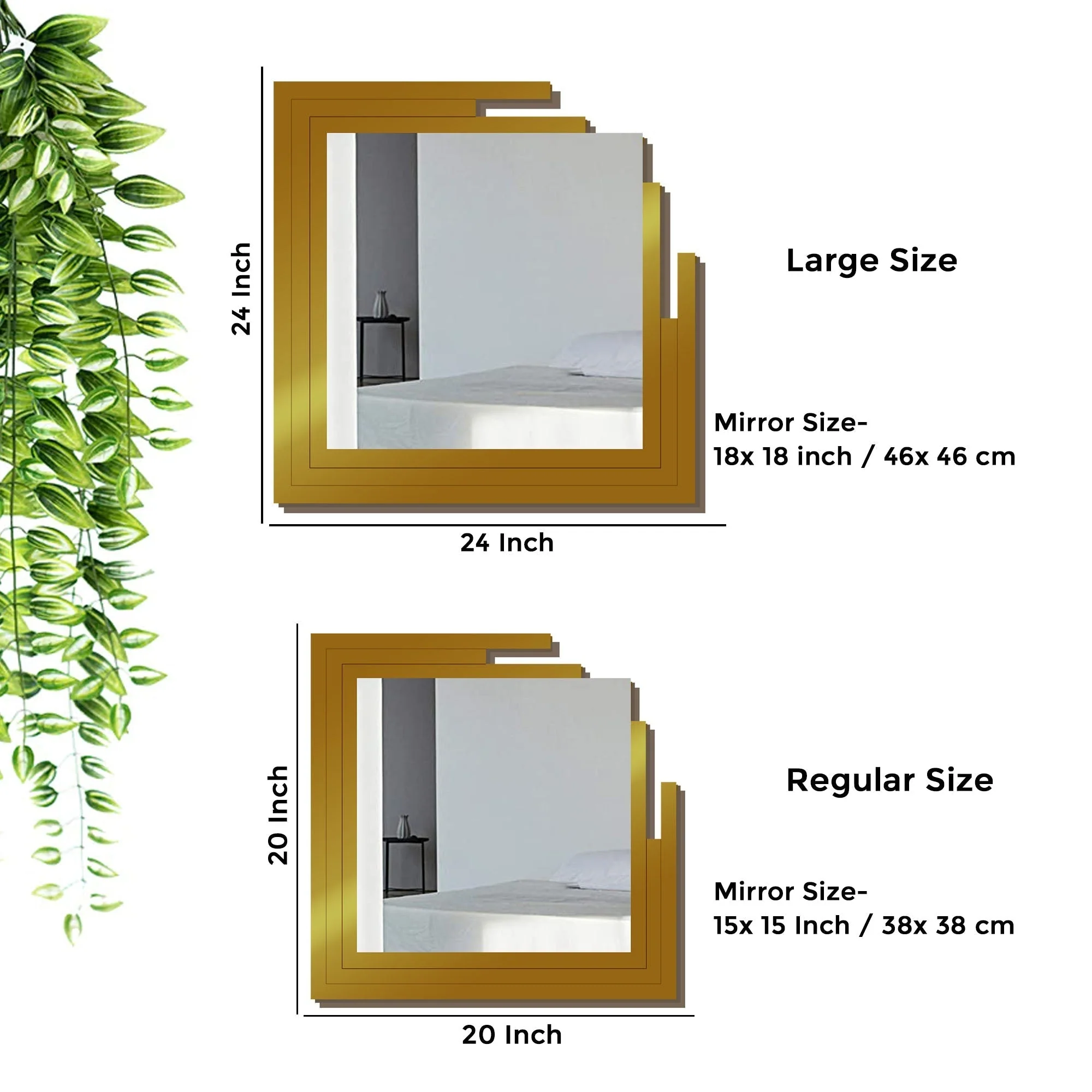 Square Shape Unique Design Wooden Wall Mirror With Gold Texture - Image 3
