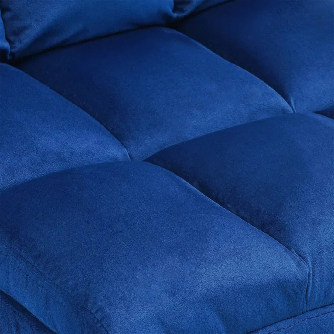 Square Tufted Design Blue Velvet Chair with Footrest - Image 5