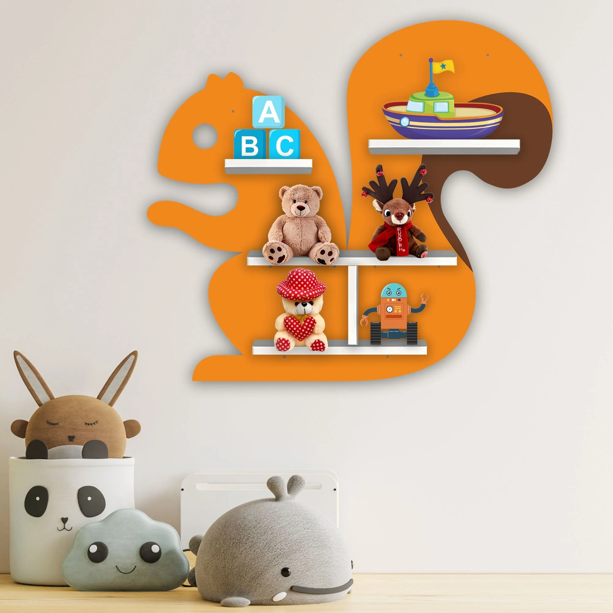 Squirrel Shape Wooden Wall Shelf LED Light Wall Shelf for Kids - Image 2