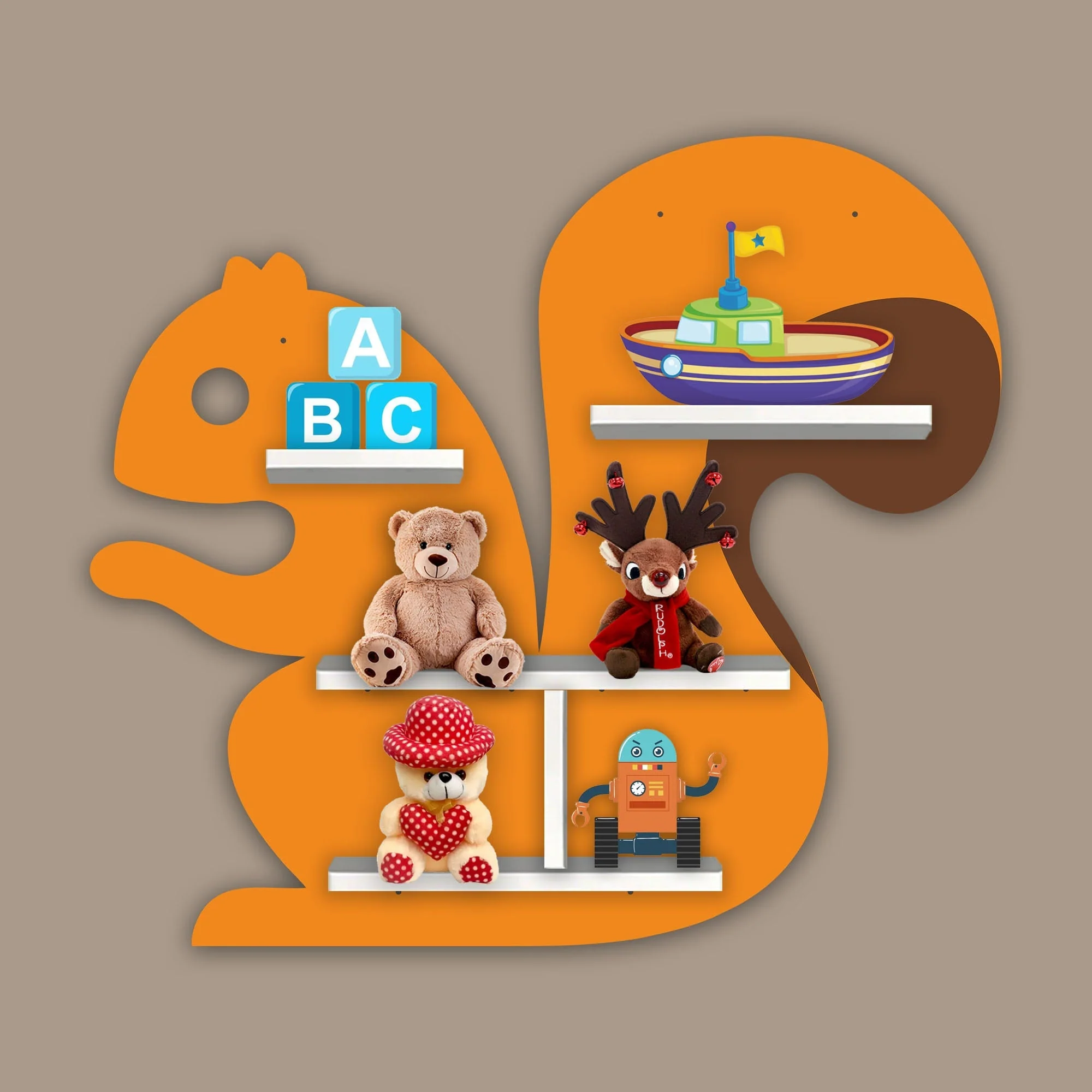 Squirrel Shape Wooden Wall Shelf LED Light Wall Shelf for Kids - Image 4