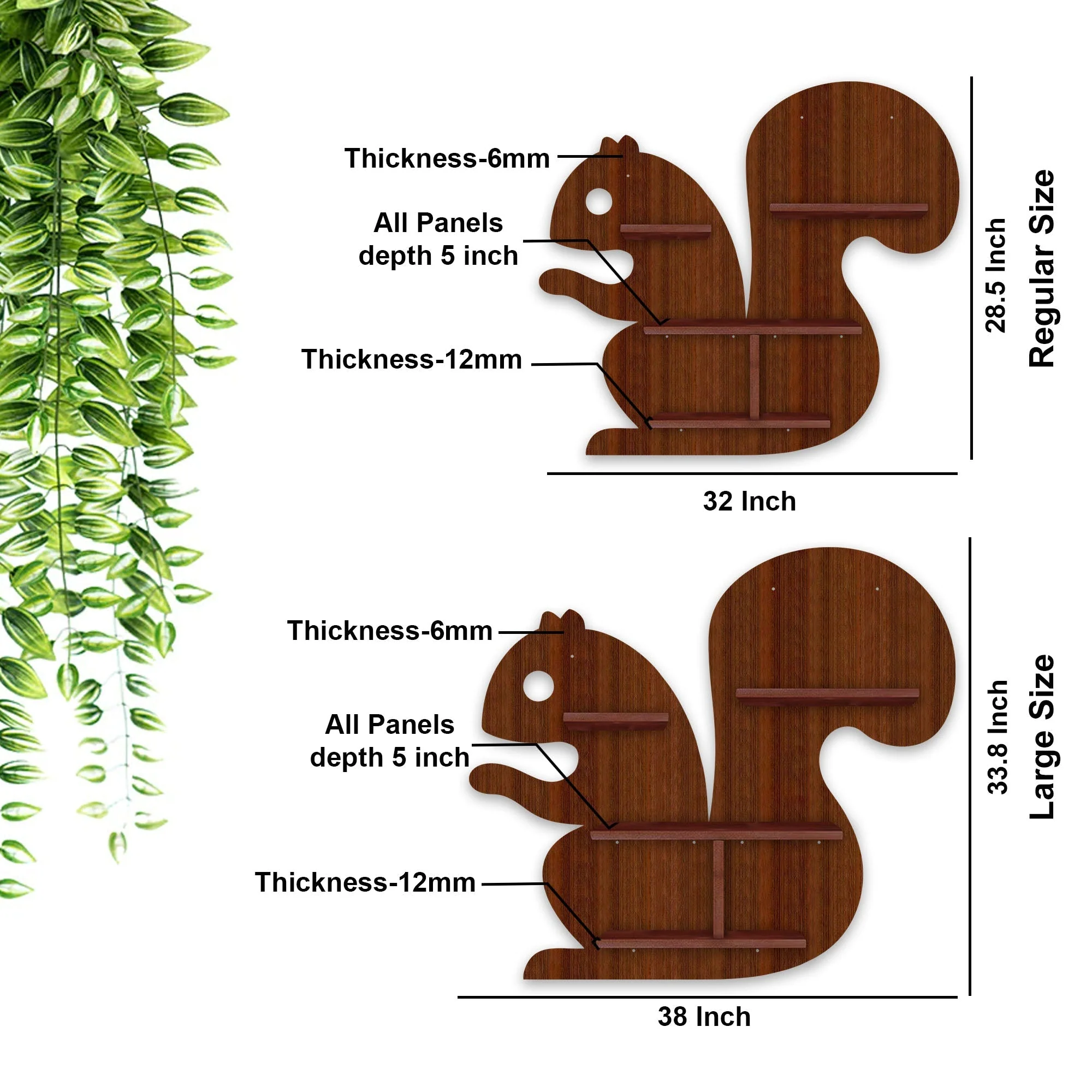 Squirrel Shape Wooden Wall Shelf LED Light Wall Shelf with Walnut Finish - Image 5