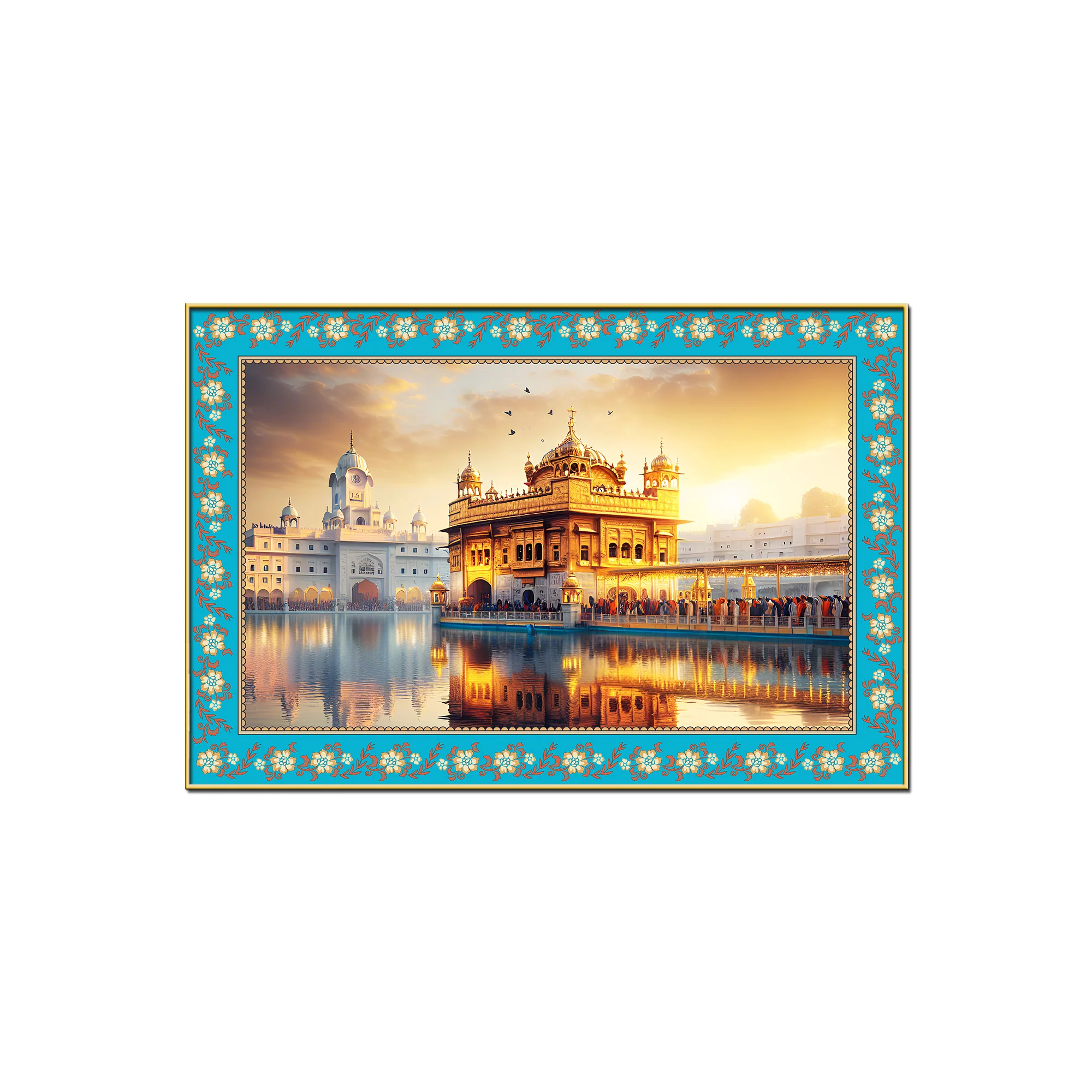 Sri Harmandir Sahib Gurdwara Floral Border Canvas Wall Painting - Image 4
