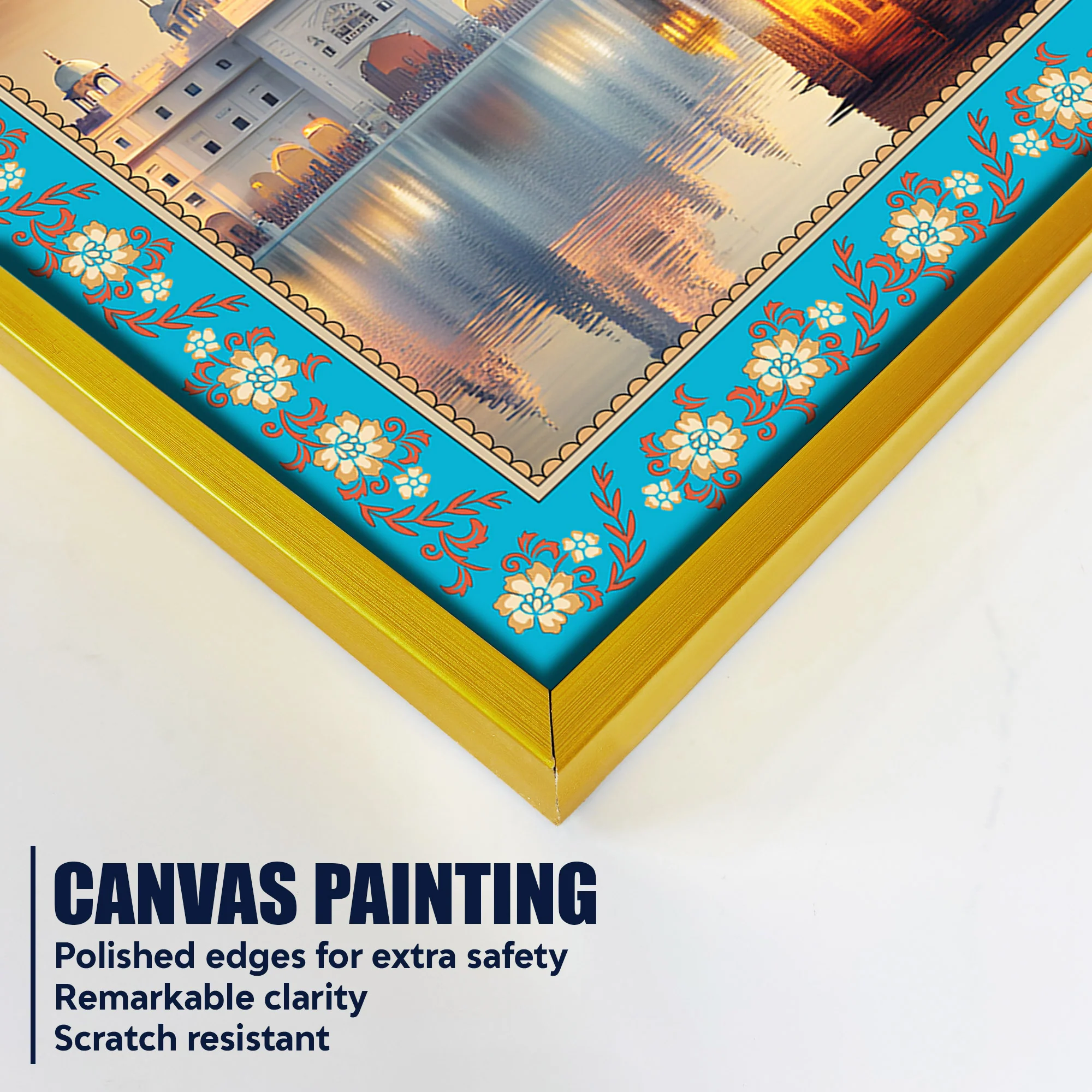 Sri Harmandir Sahib Gurdwara Floral Border Canvas Wall Painting - Image 5