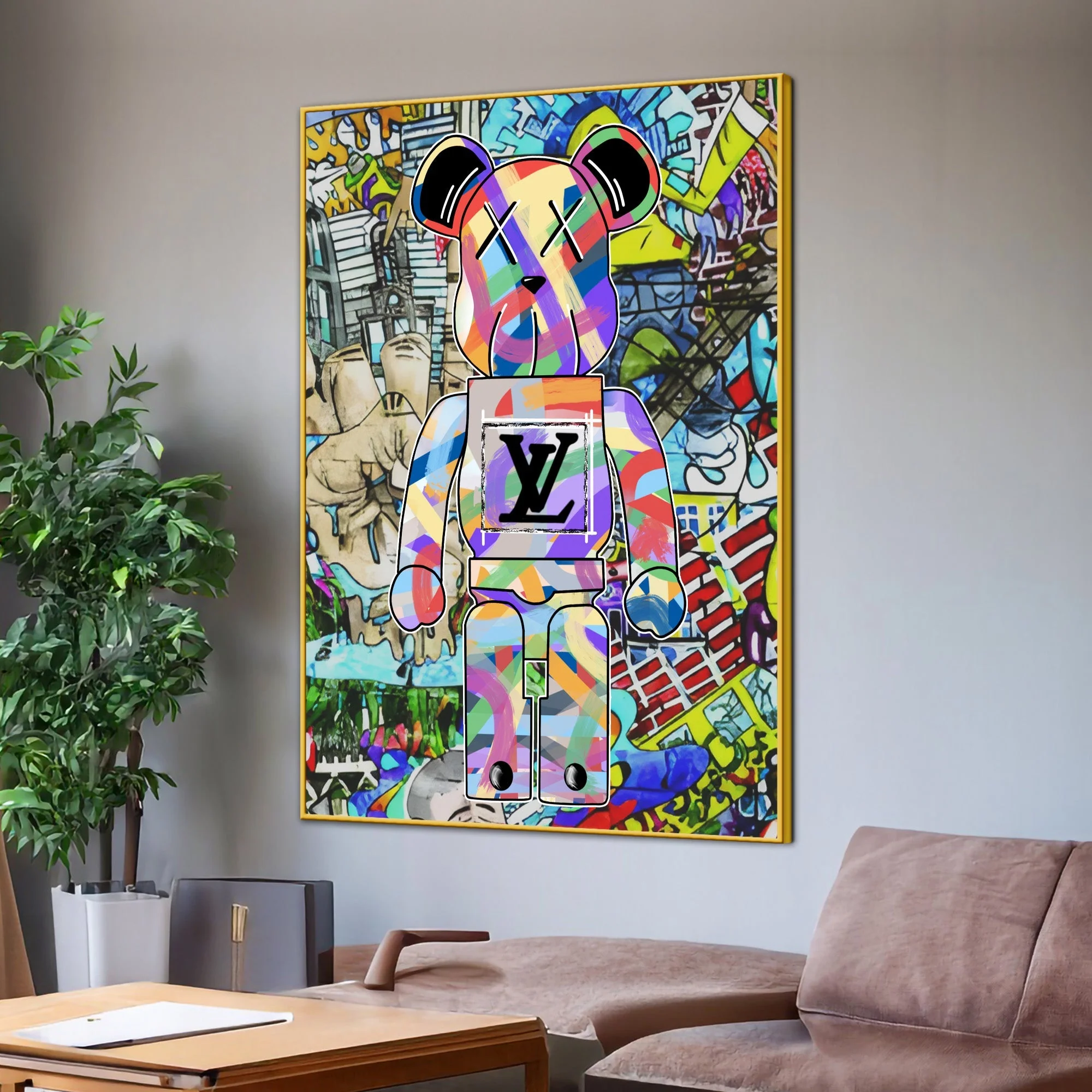 Street Graffiti Fashion Violent Teddy Bear Cotton Canvas Wall Painting - Image 3