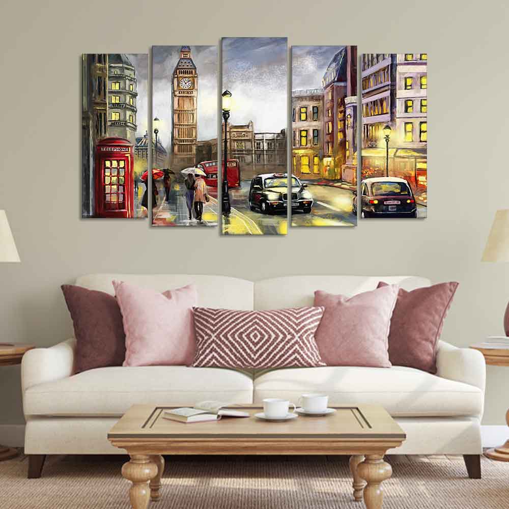 Street View of London Canvas Wall Painting Set of Five Pieces - Image 2