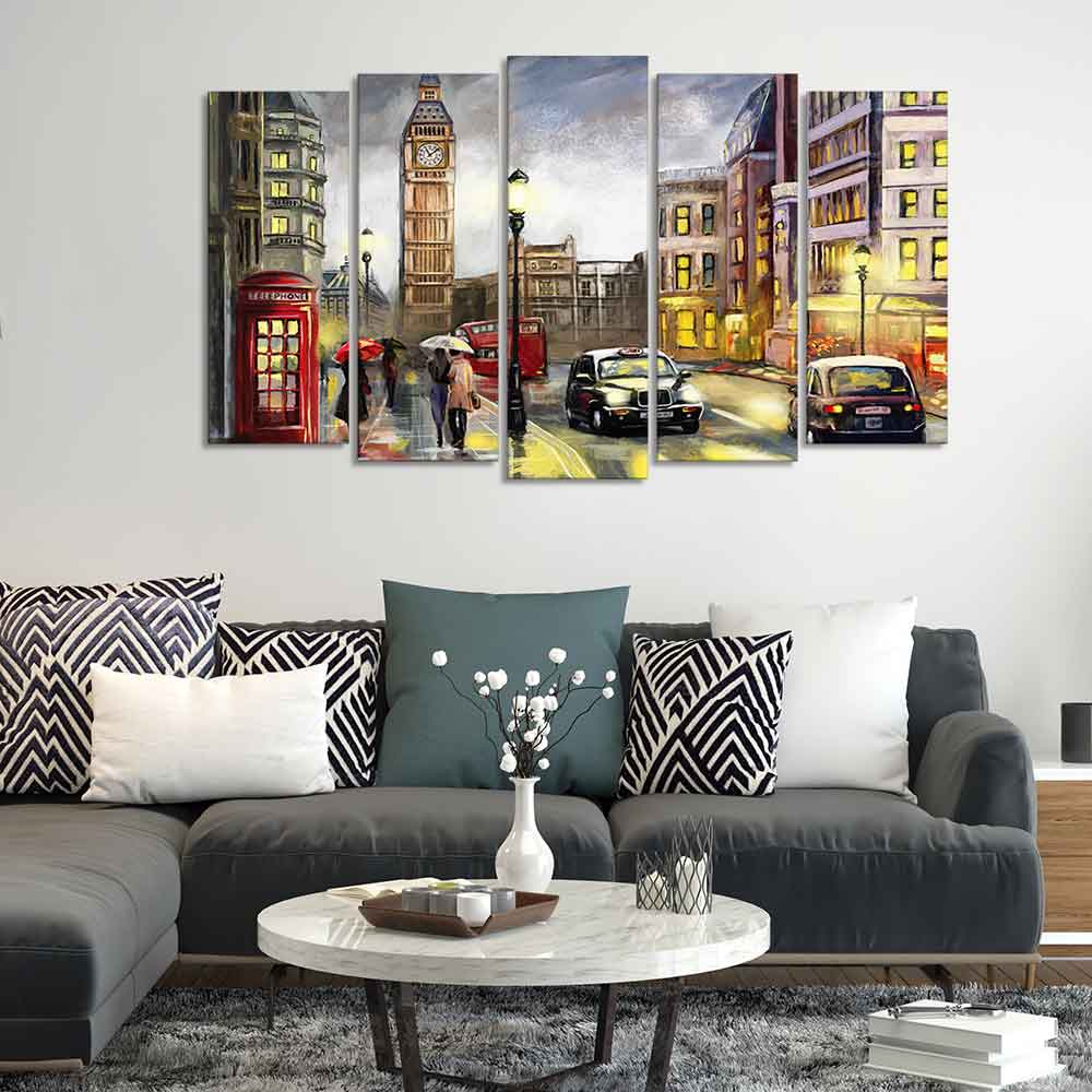 Street View of London Canvas Wall Painting Set of Five Pieces - Image 3