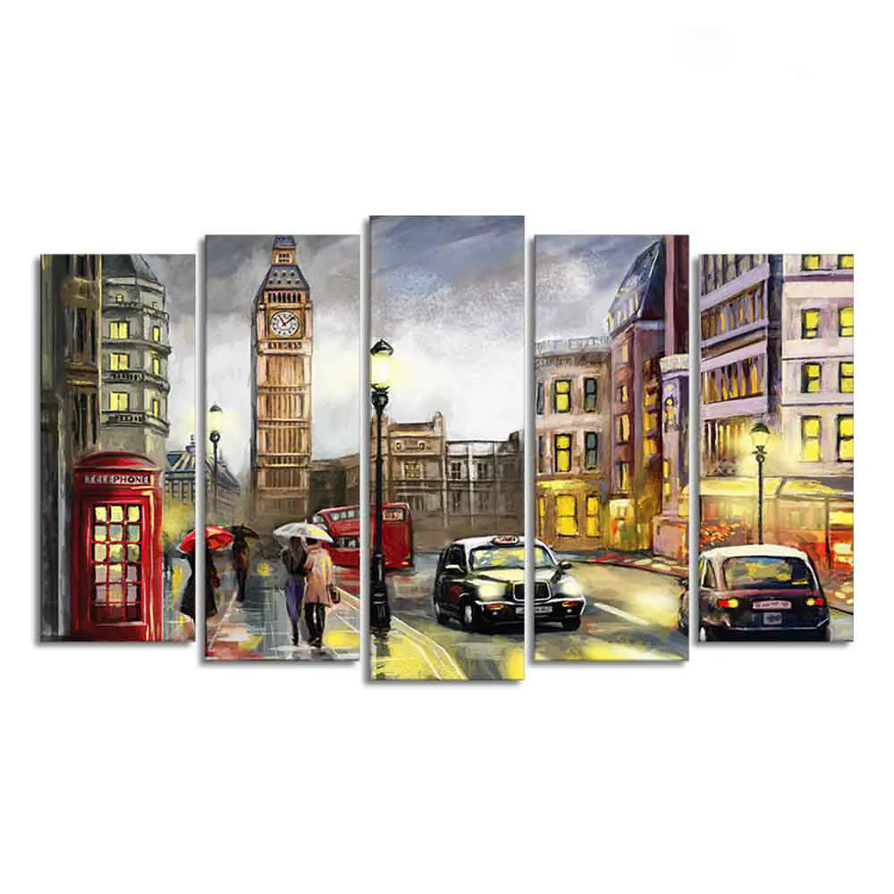 Street View of London Canvas Wall Painting Set of Five Pieces - Image 4