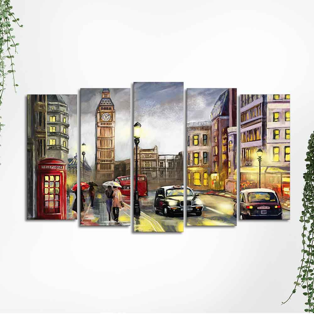 Street View of London Canvas Wall Painting Set of Five Pieces - Image 5