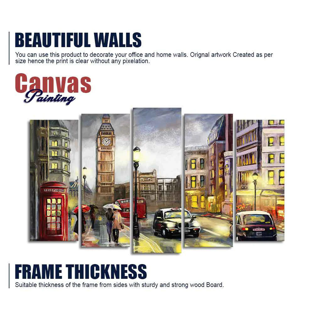 Street View of London Canvas Wall Painting Set of Five Pieces - Image 6