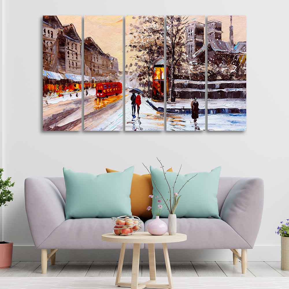 Street View of London Five Pieces Premium Wall Painting - Image 2