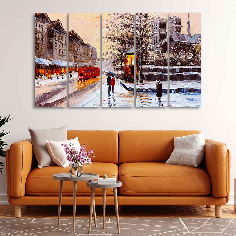Street View of London Five Pieces Premium Wall Painting - Image 3
