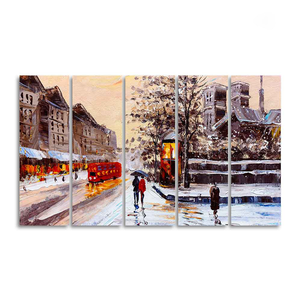 Street View of London Five Pieces Premium Wall Painting - Image 4