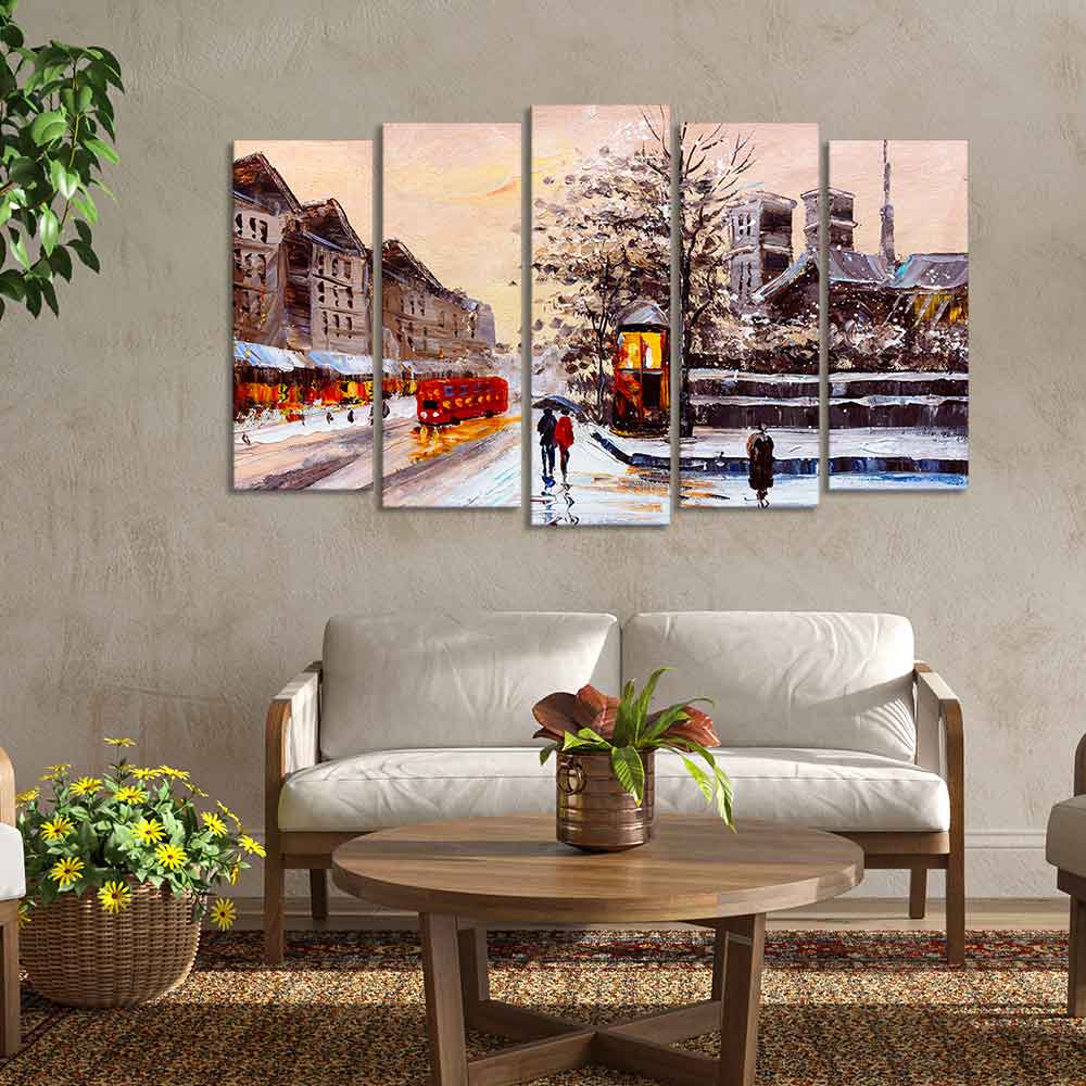 Street View of London Premium Wall Painting of Five Pieces - Image 2
