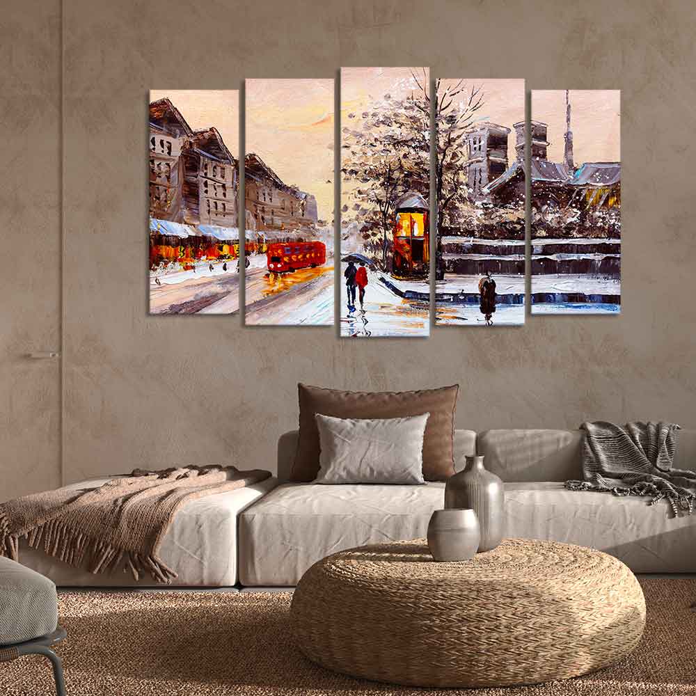 Street View of London Premium Wall Painting of Five Pieces - Image 3