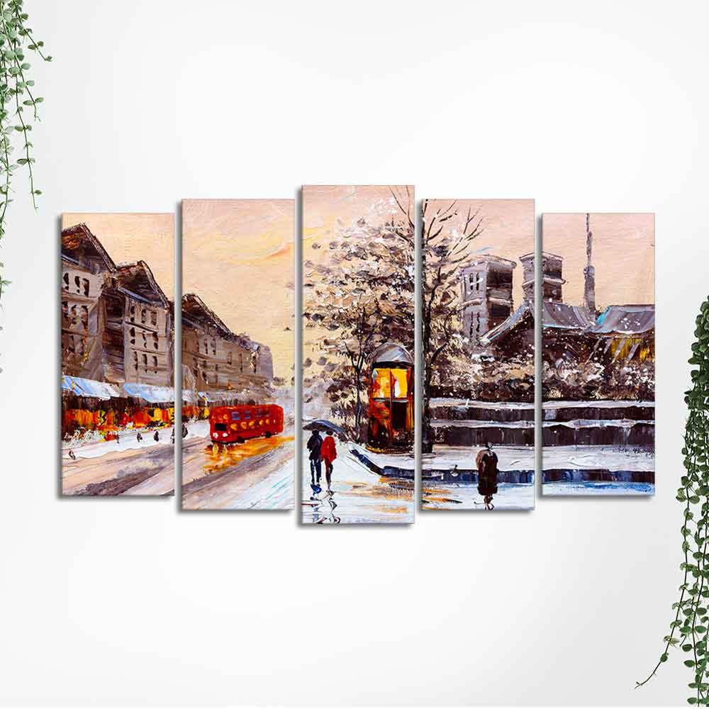 Street View of London Premium Wall Painting of Five Pieces - Image 5