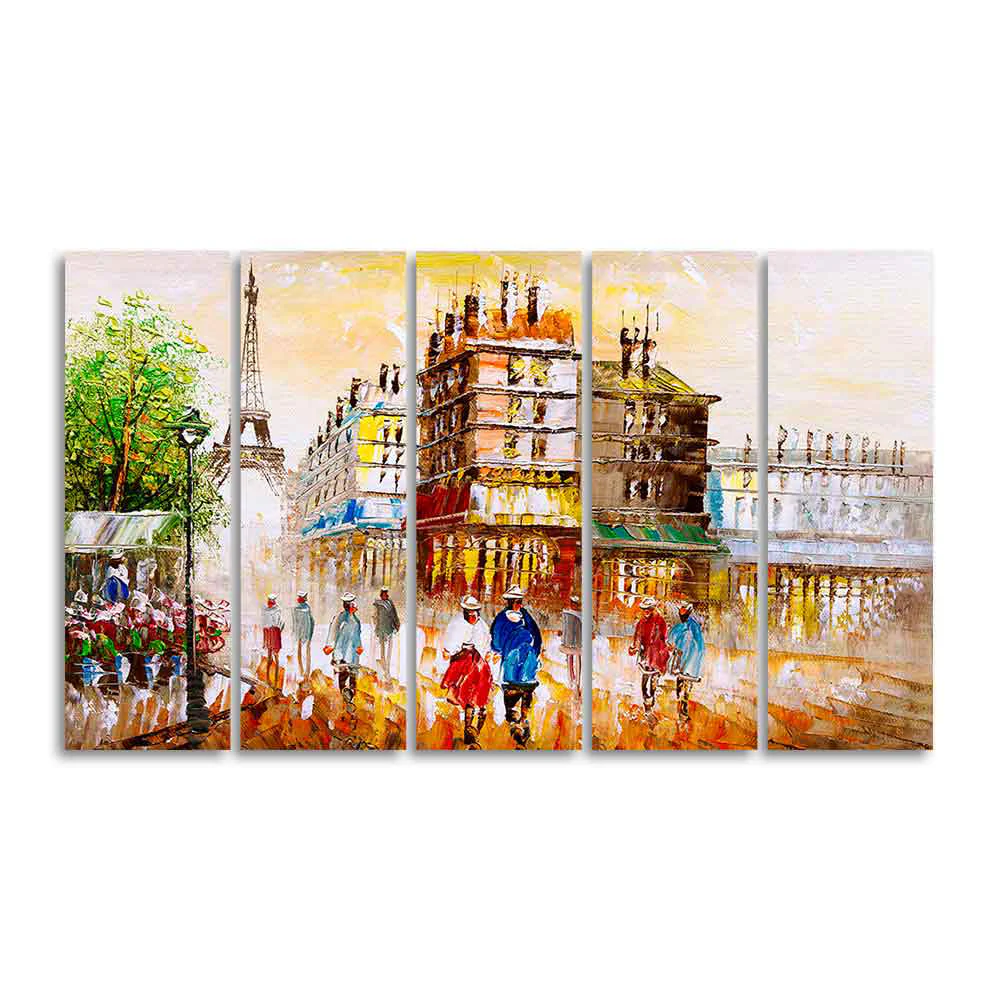 Street View of Paris Premium Wall Painting Set of Five Pieces - Image 4