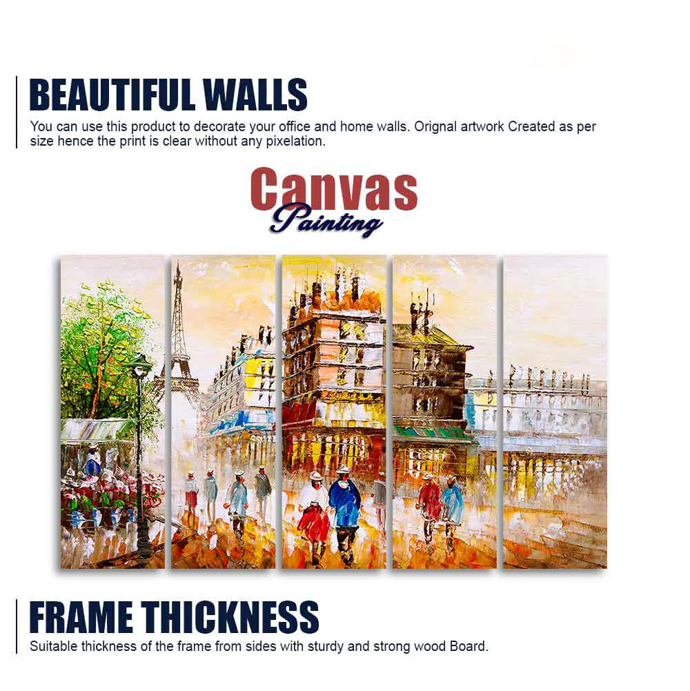 Street View of Paris Premium Wall Painting Set of Five Pieces - Image 5