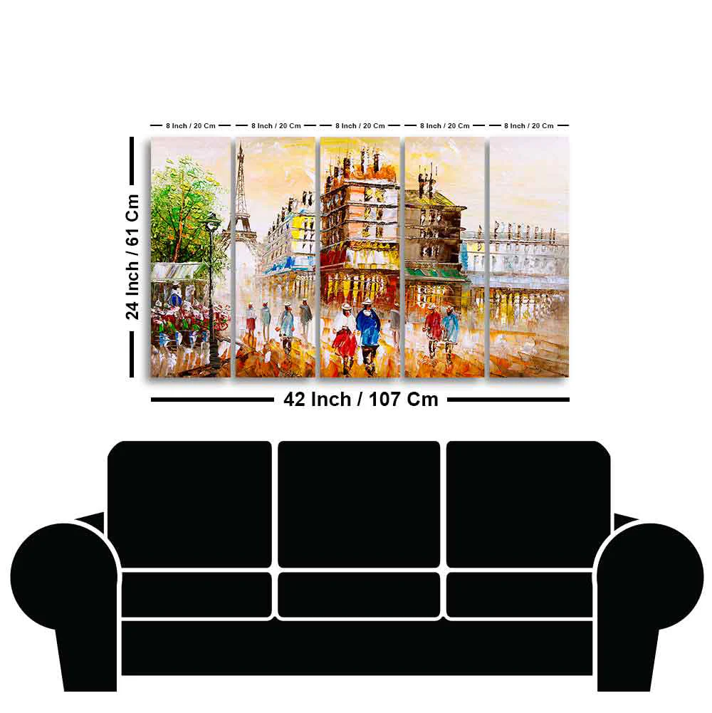 Street View of Paris Premium Wall Painting Set of Five Pieces - Image 6