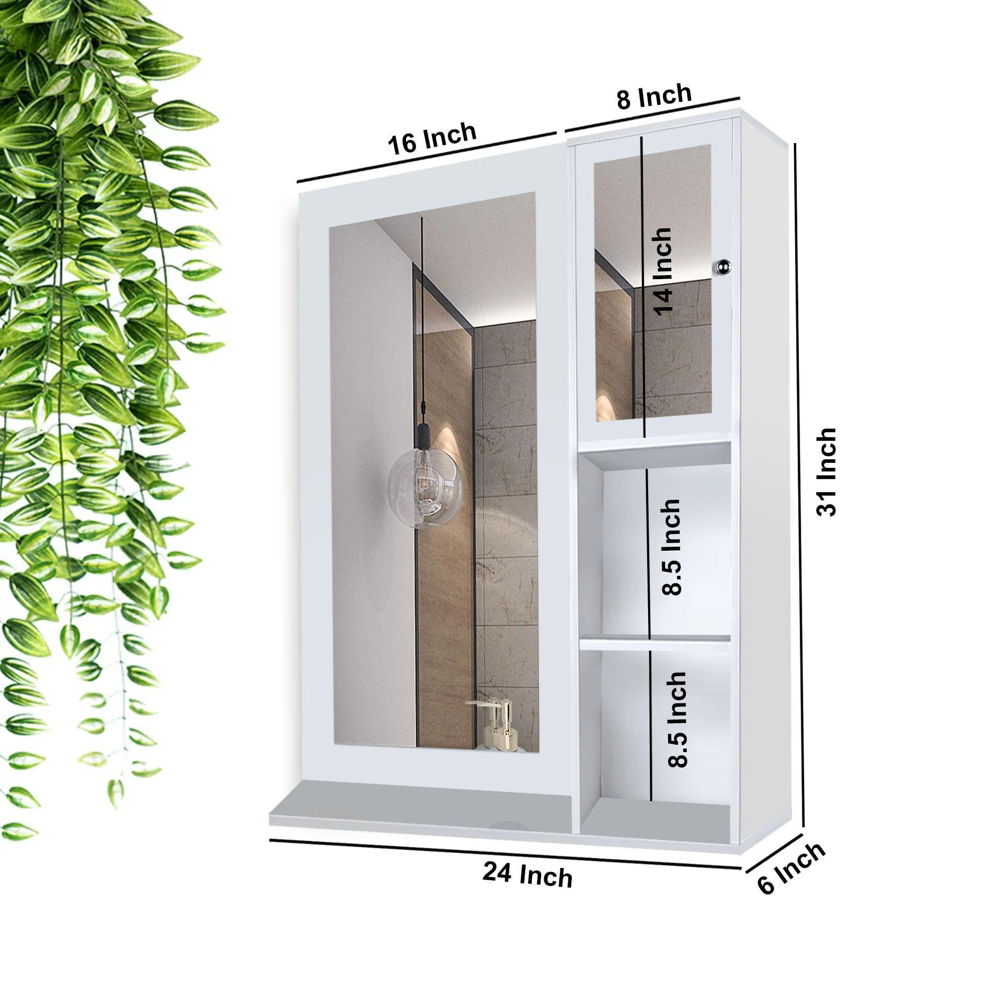 Structured Wooden Bathroom Cabinet Mirror with 4 Spacious Shelves with White Finish - Image 4