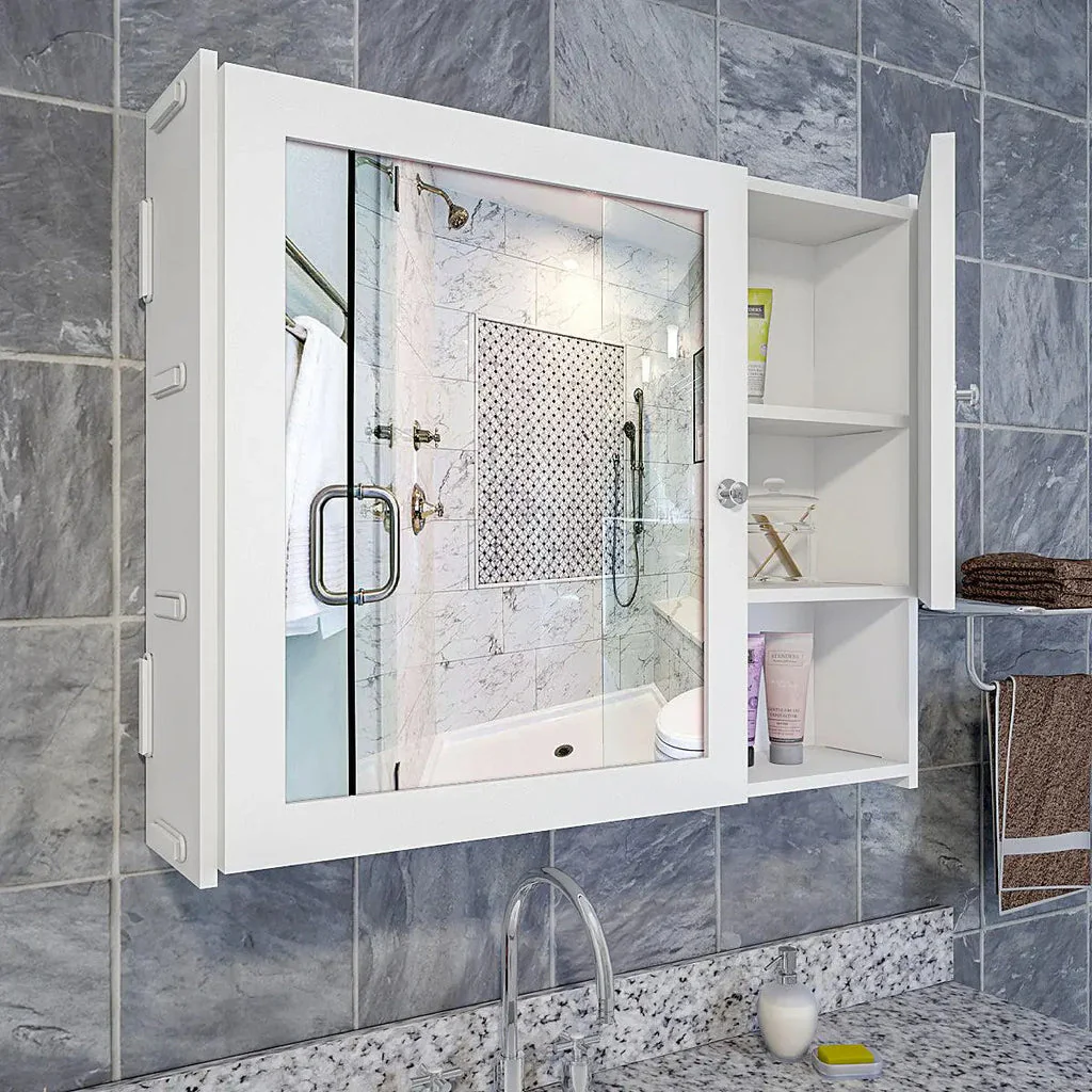 Sturdy Premium Wooden Bathroom Storage Cabinet with Mirrors & 5 Spacious Shelves with White Finish - Image 3