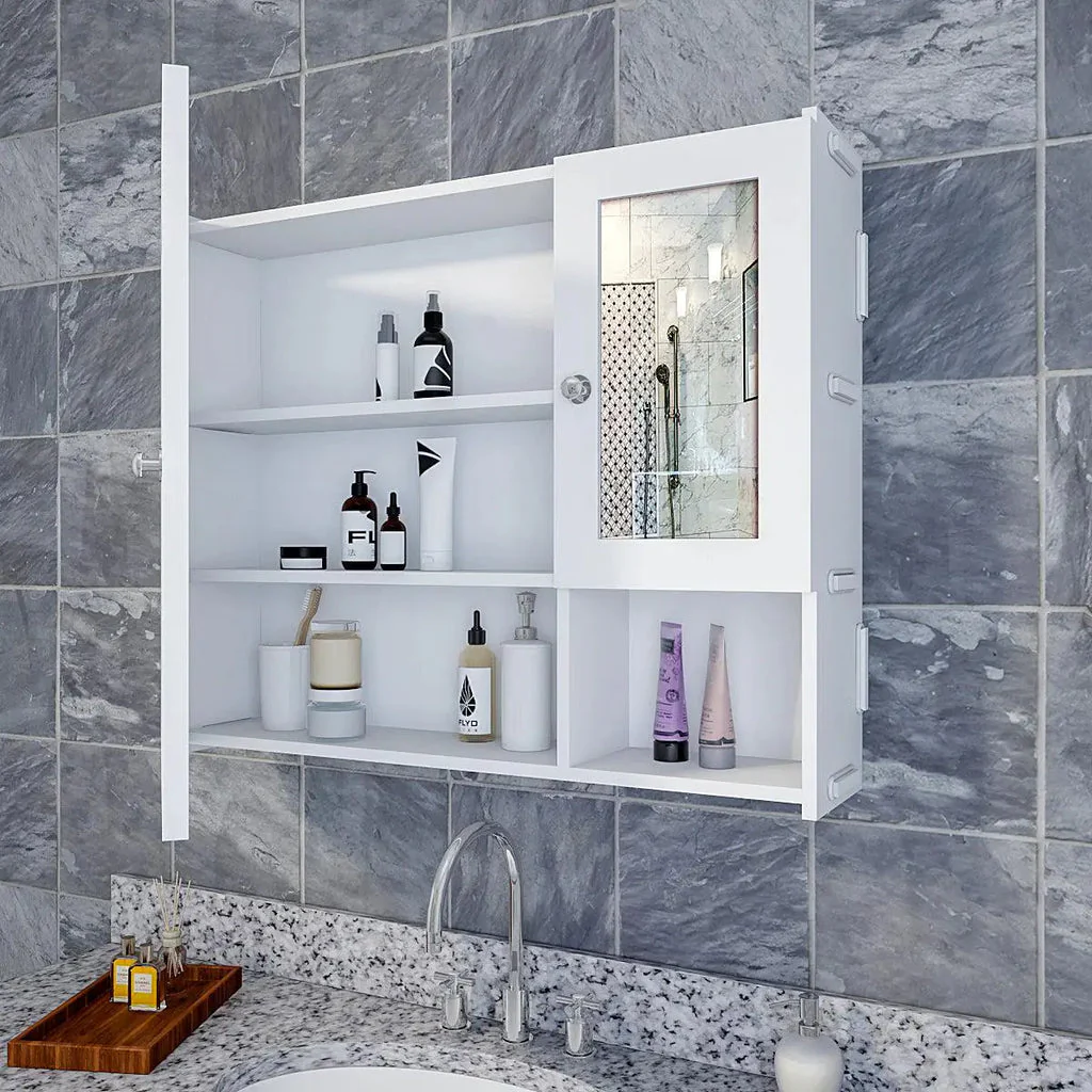 Sturdy Premium Wooden Bathroom Storage Cabinet with Mirrors & 5 Spacious Shelves with White Finish - Image 4