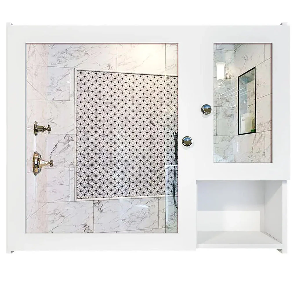 Sturdy Premium Wooden Bathroom Storage Cabinet with Mirrors & 5 Spacious Shelves with White Finish - Image 5