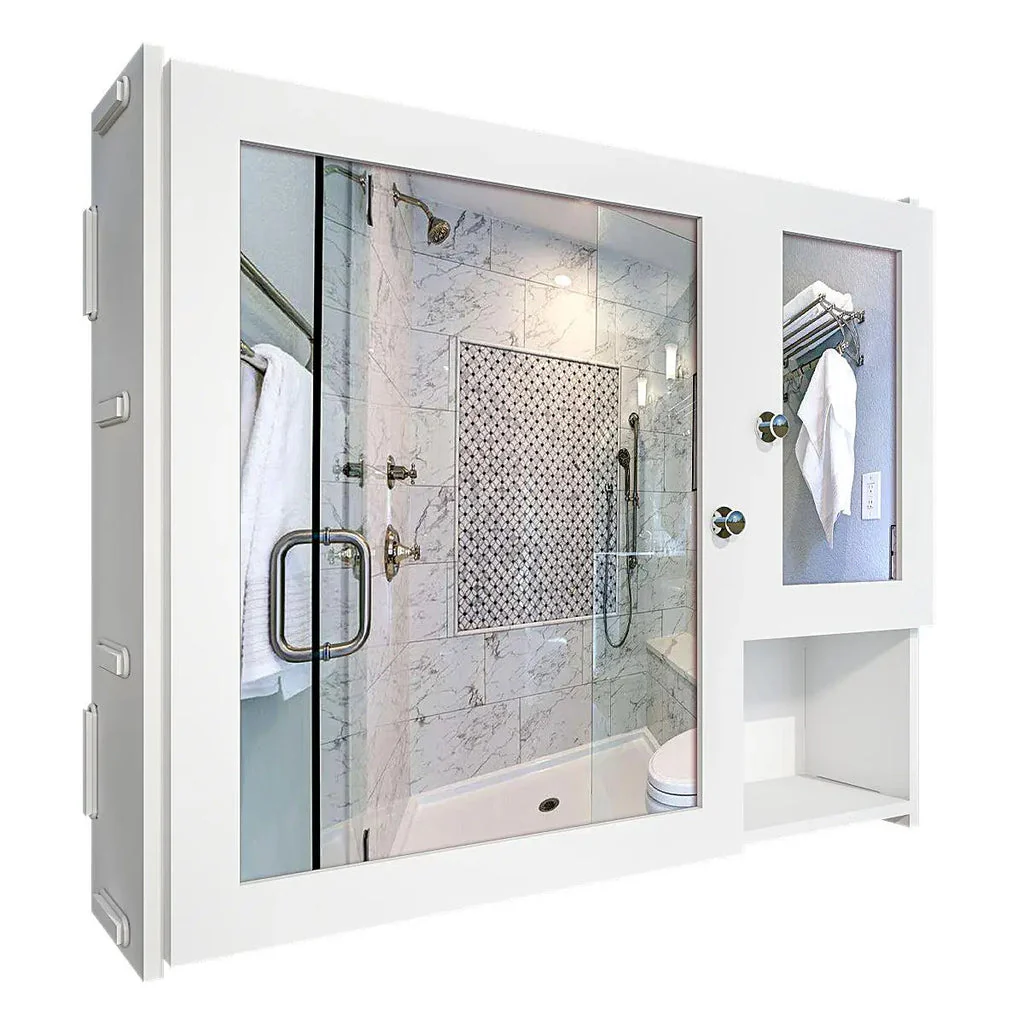 Sturdy Premium Wooden Bathroom Storage Cabinet with Mirrors & 5 Spacious Shelves with White Finish - Image 6