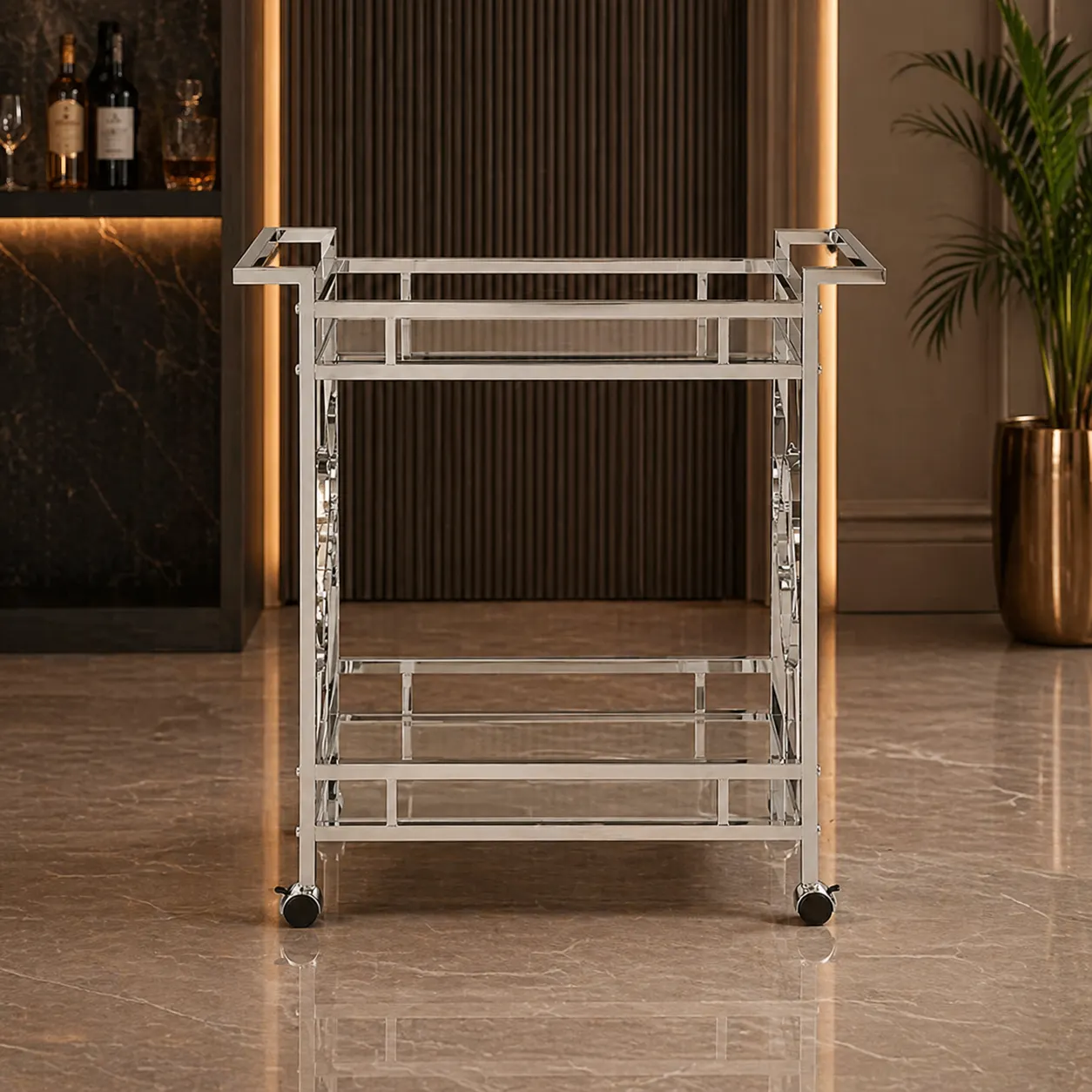 Stylish Bar Cart with Mirror Shelves and Metallic Glam Trolley - Image 2