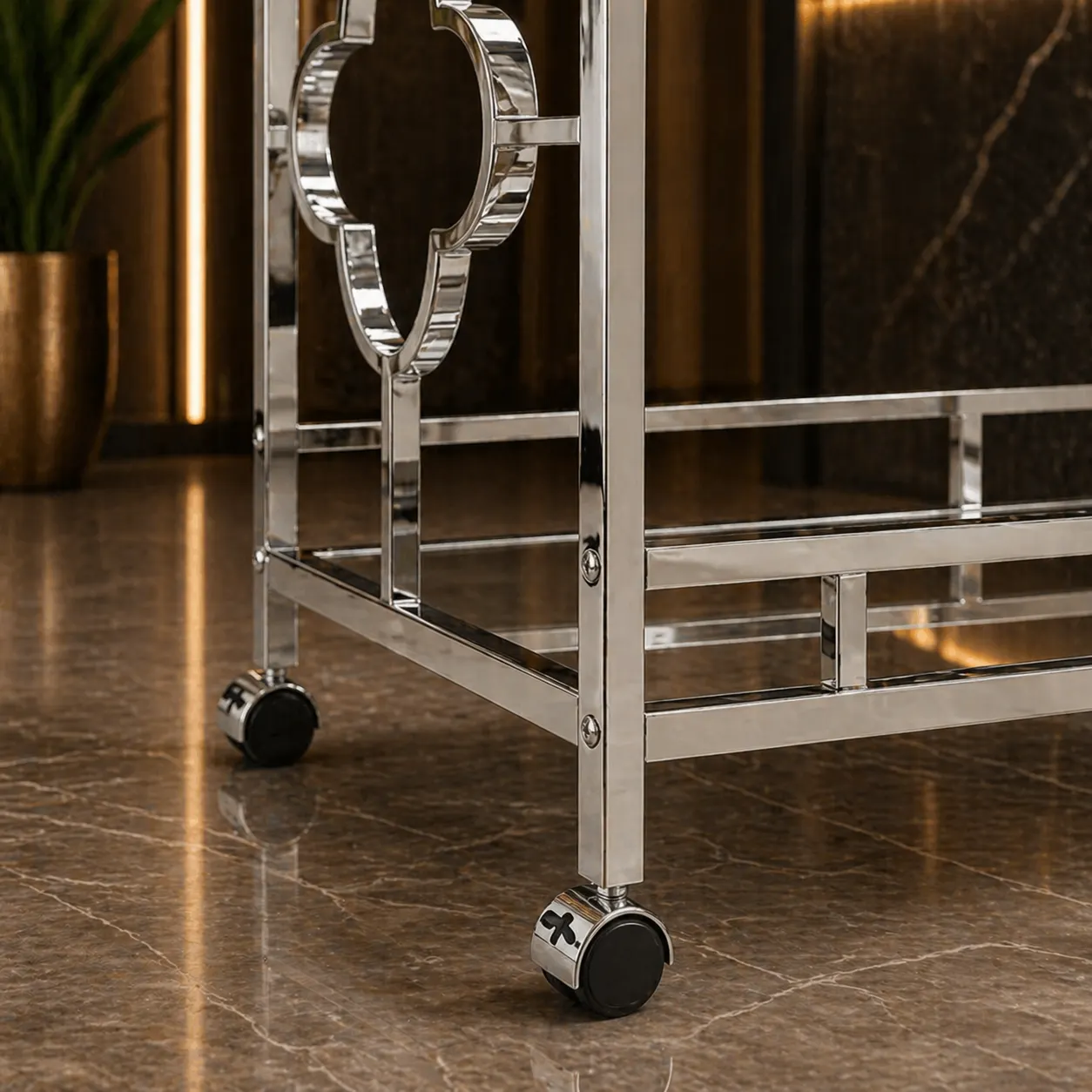 Stylish Bar Cart with Mirror Shelves and Metallic Glam Trolley - Image 3