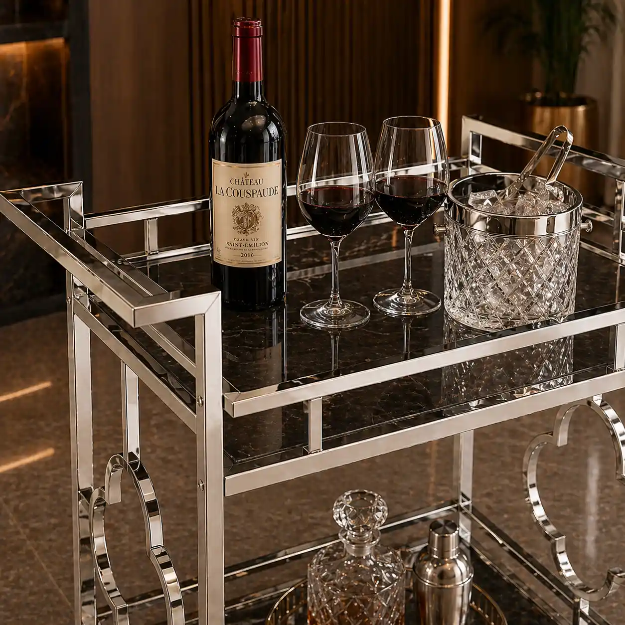 Stylish Bar Cart with Mirror Shelves and Metallic Glam Trolley - Image 4
