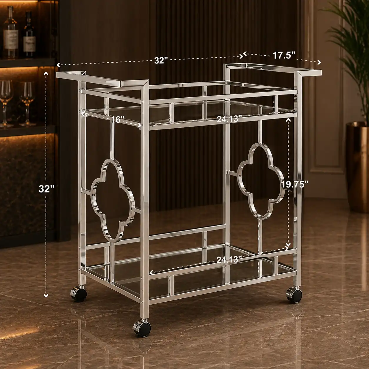 Stylish Bar Cart with Mirror Shelves and Metallic Glam Trolley - Image 6