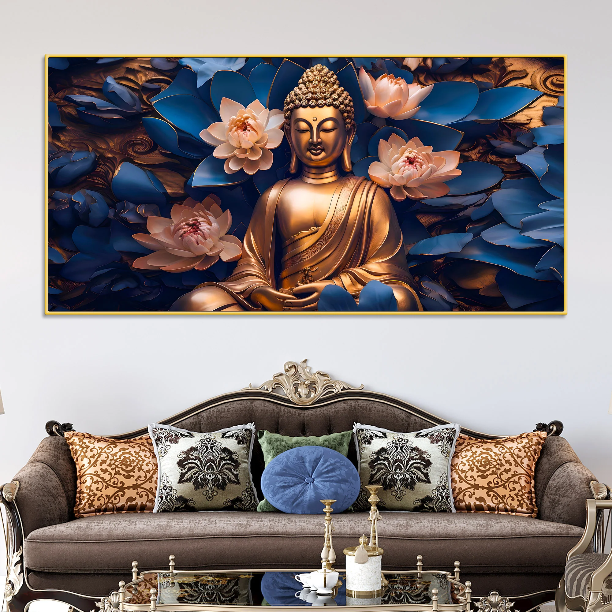 Stylish Buddha Lotus Canvas Wall Painting for Living Room - Image 2