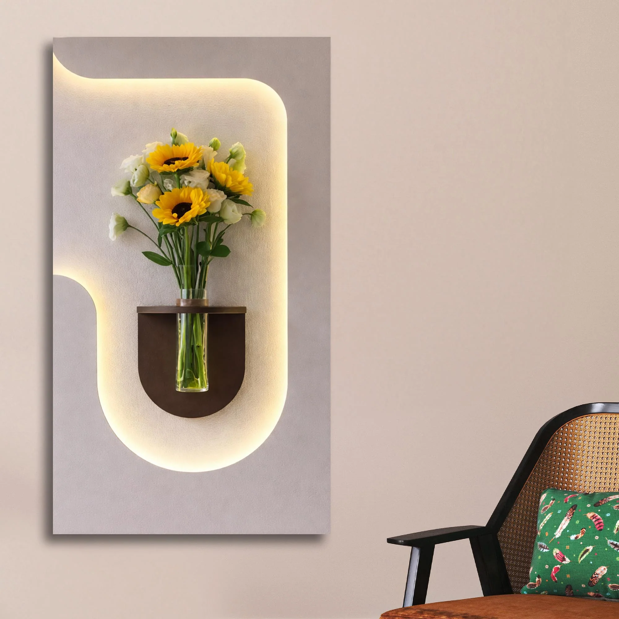 Stylish LED Accent Wall with Floating Planter - Image 4