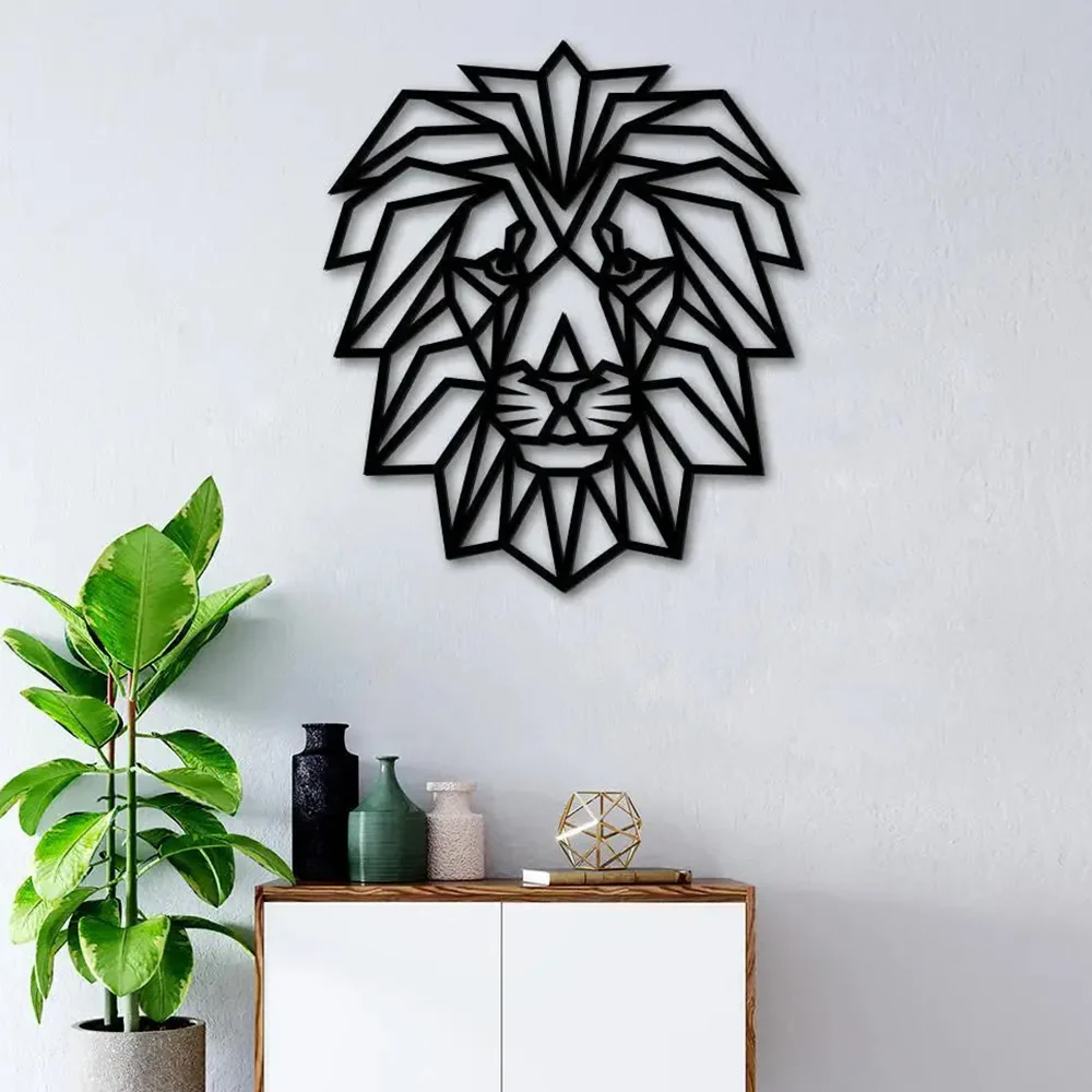 Stylish Lion Face Metal Wall Art Modern Decor - Image 2